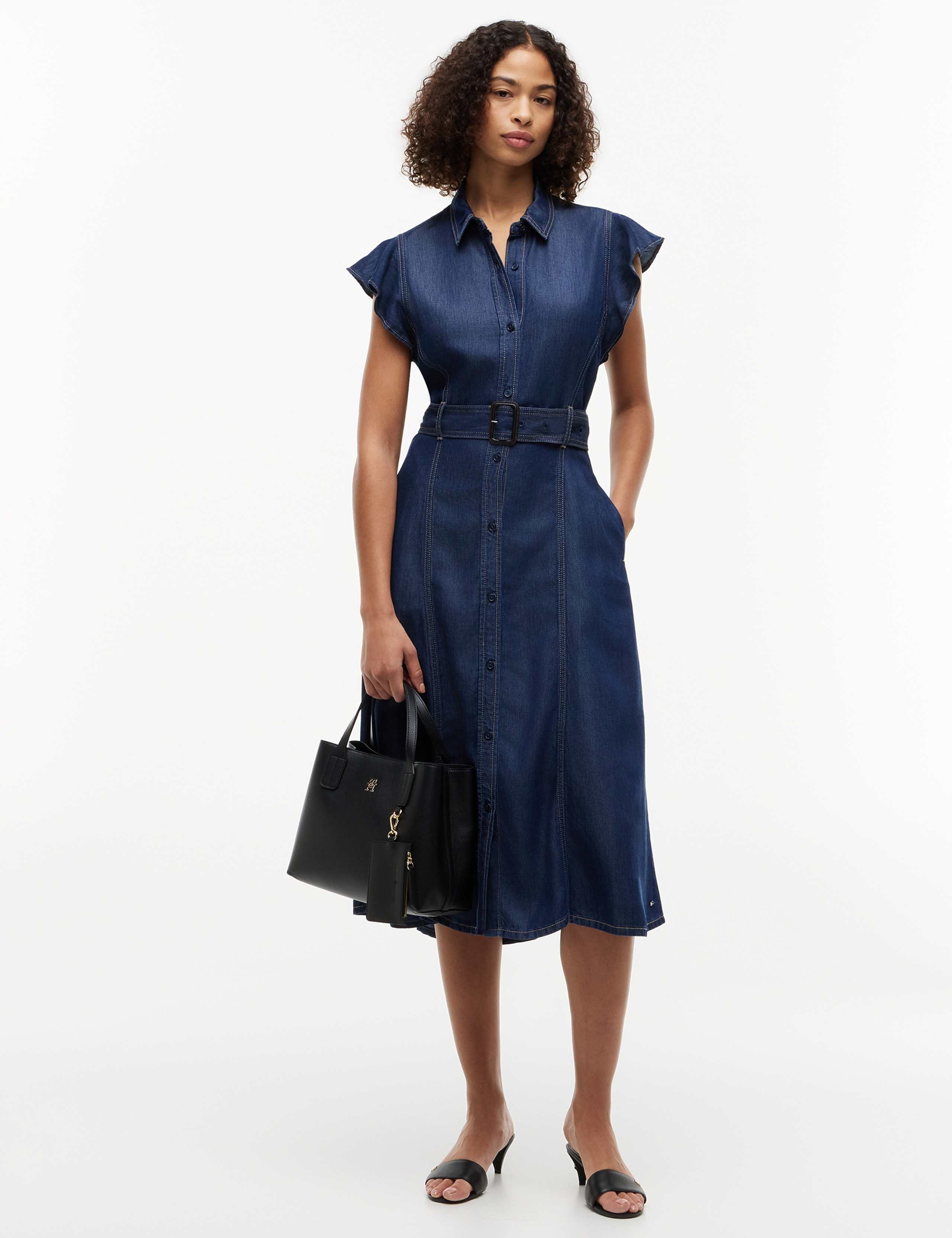Pure Lyocell Belted Midi Shirt Dress