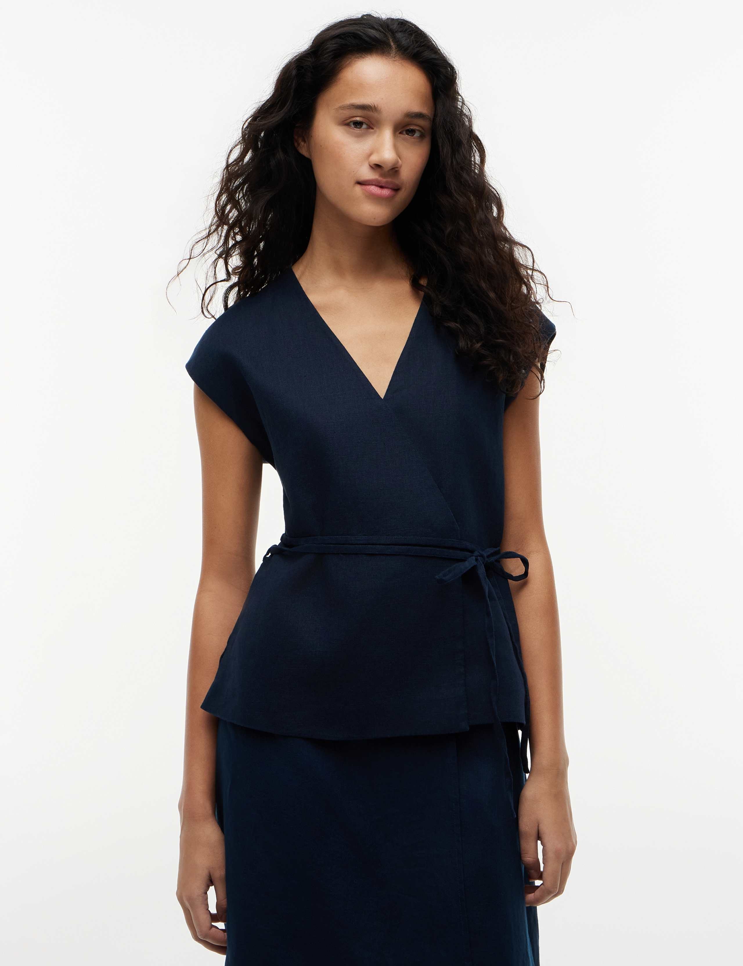 Linen Rich V-Neck Tie Detail Vest