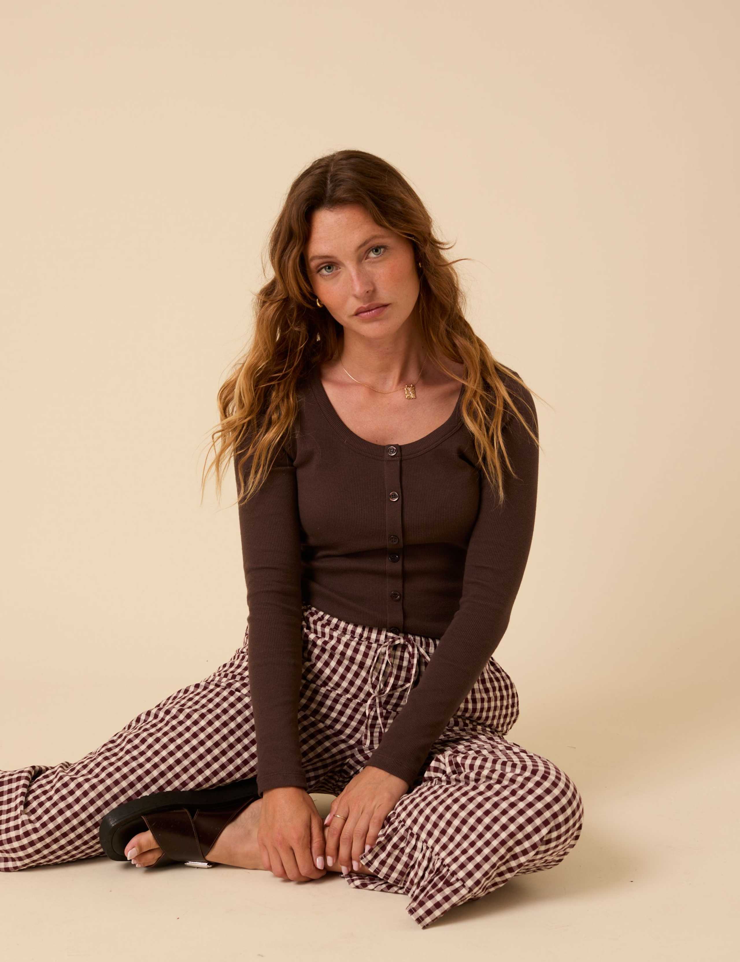 Cotton Rich Scoop Neck Button Through Top