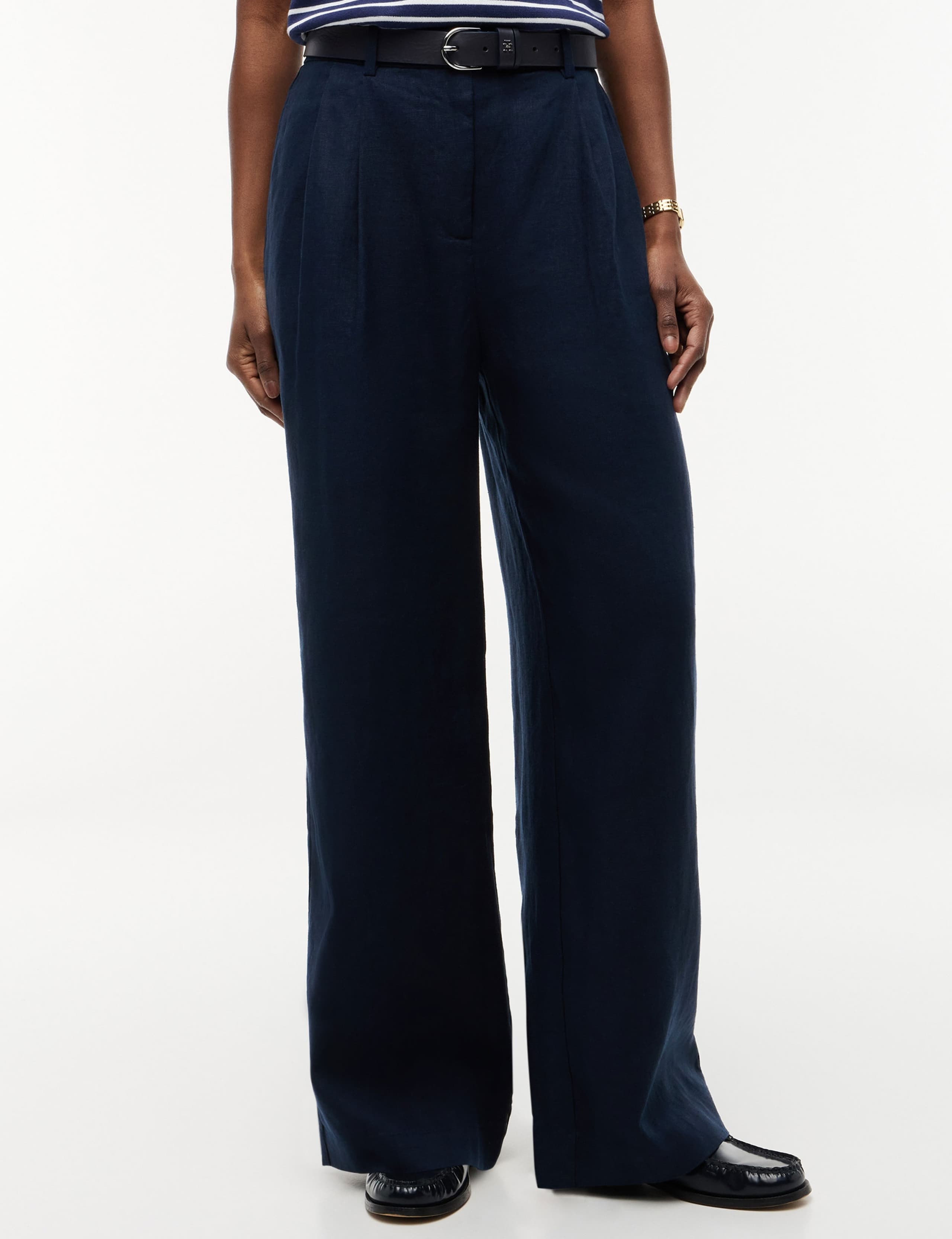 Linen Rich Tailored Wide Leg Trousers