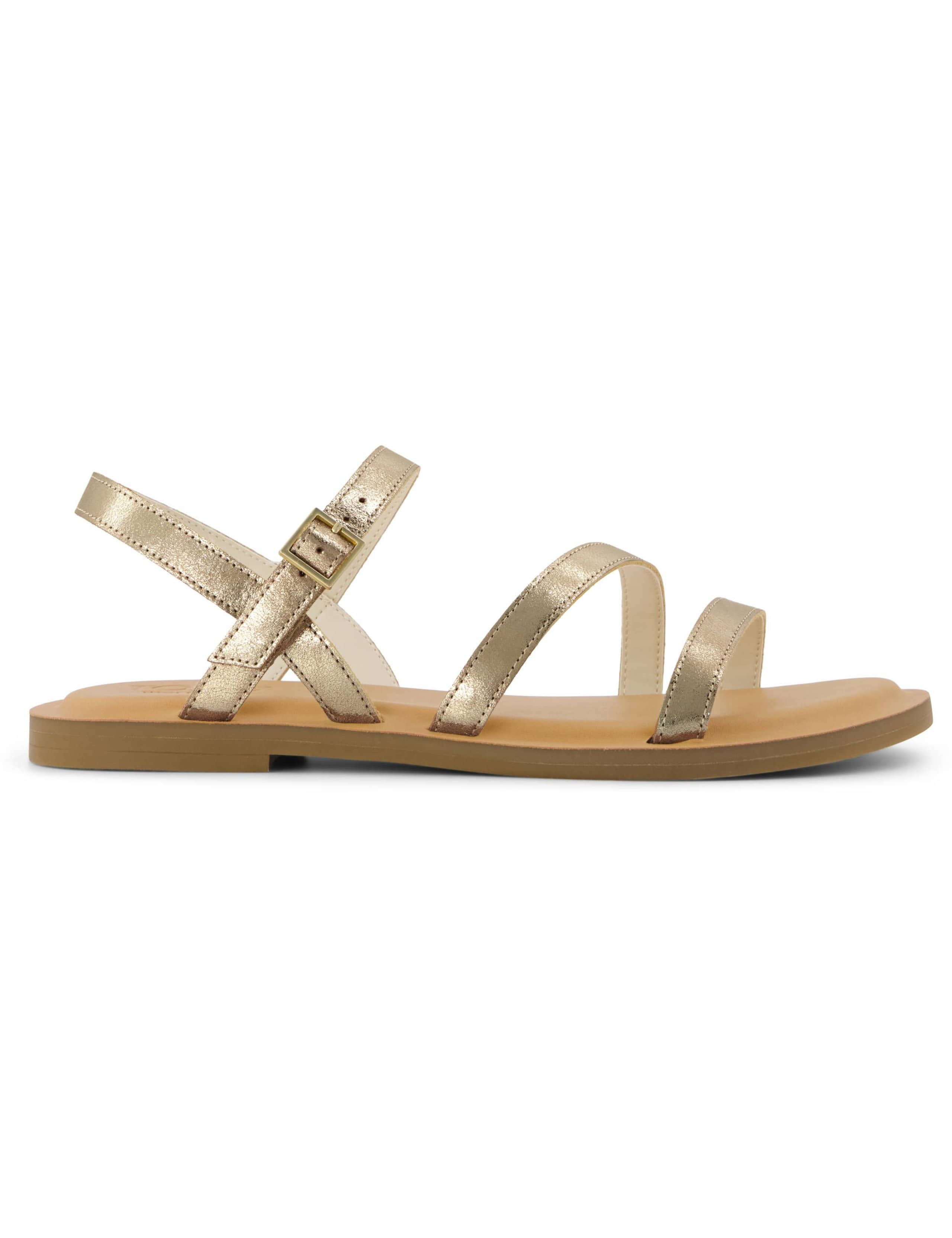 Leather Metallic Flat Sandals