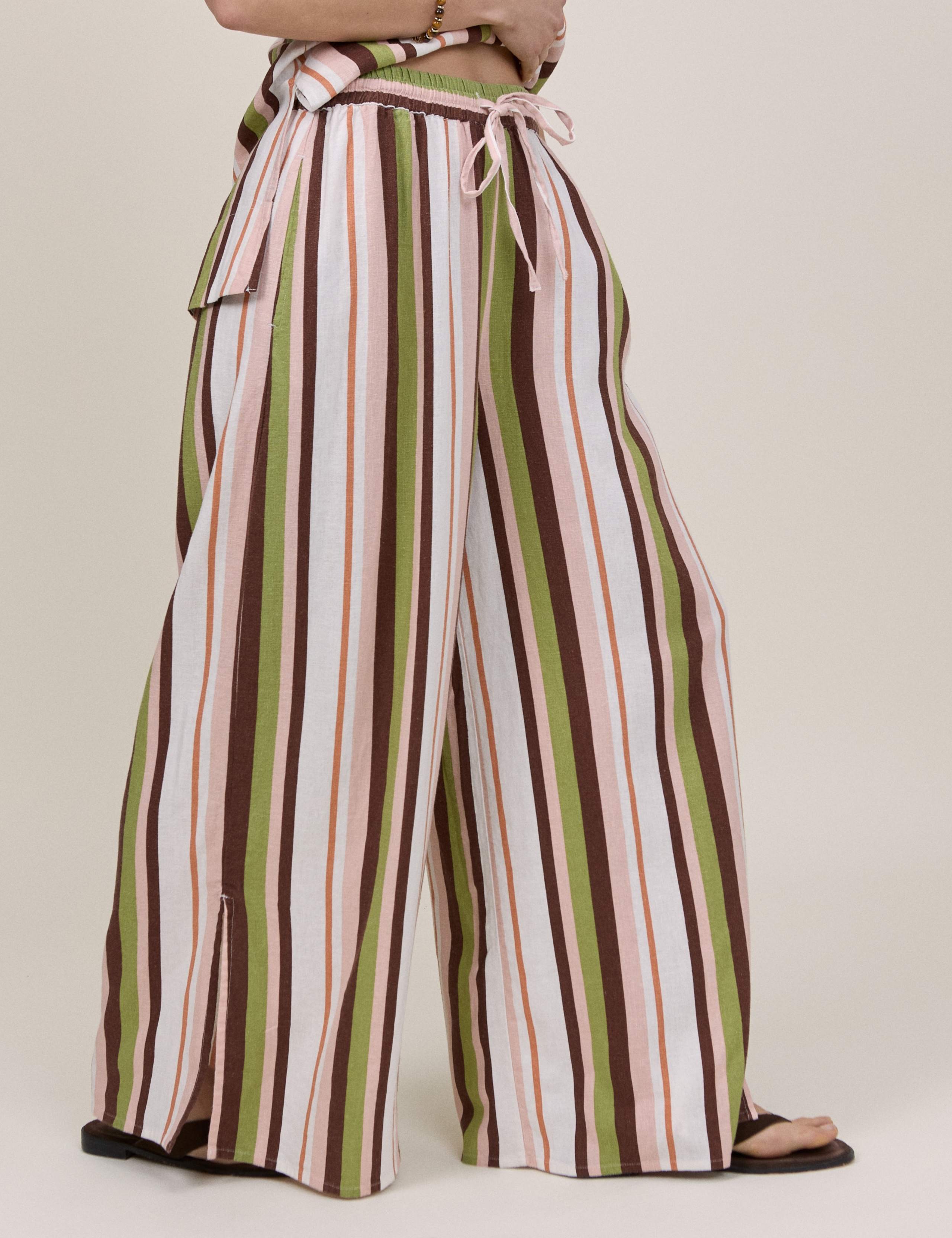 Linen Rich Striped Wide Leg Trousers