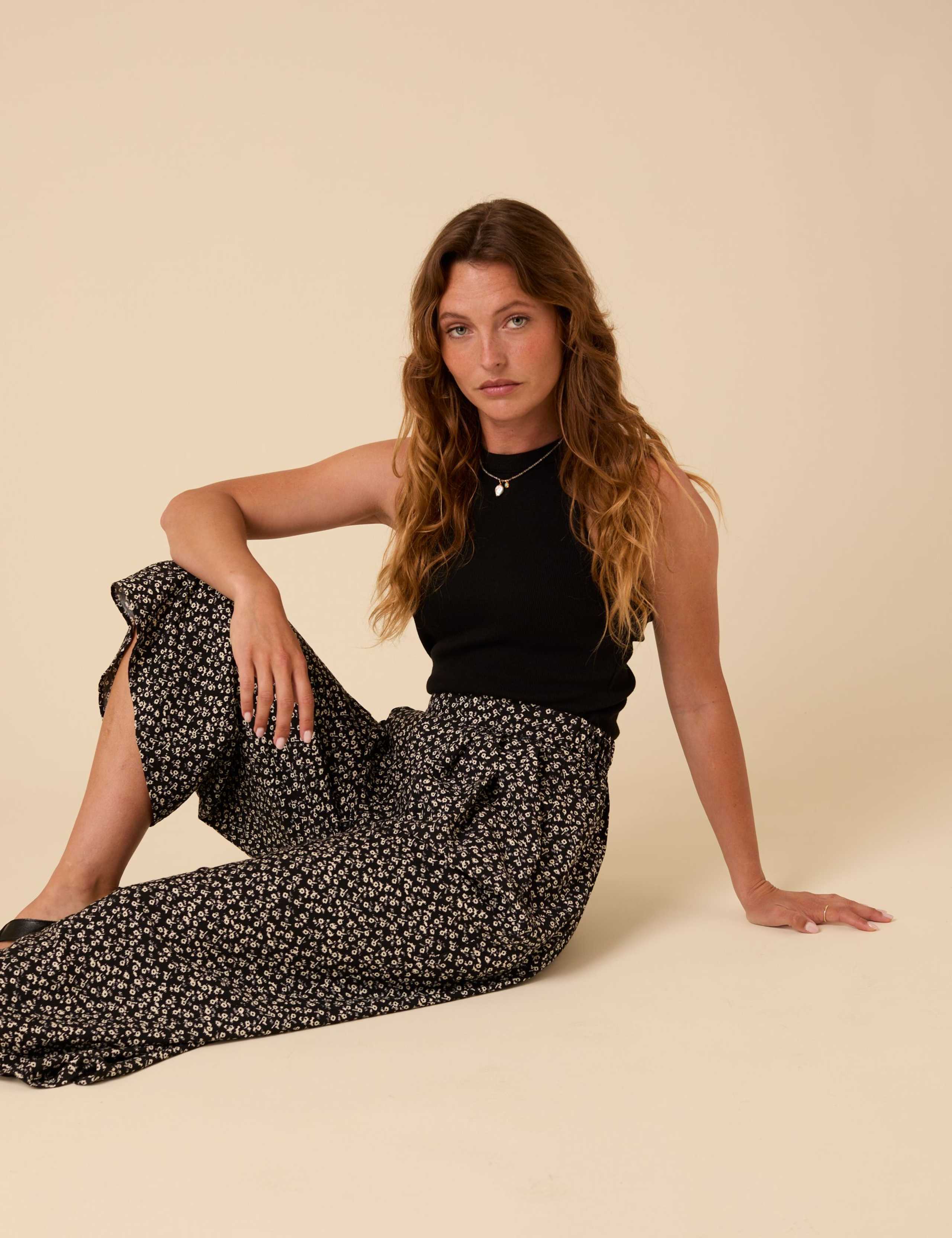 Floral Elasticated Waist Wide Leg Cropped Trousers