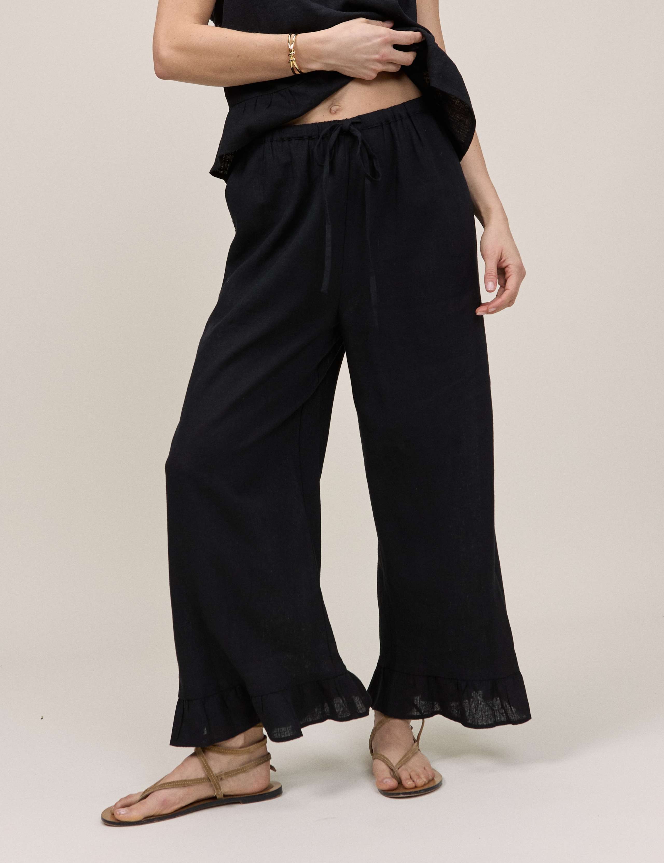 Linen Rich Wide Leg Cropped Trousers