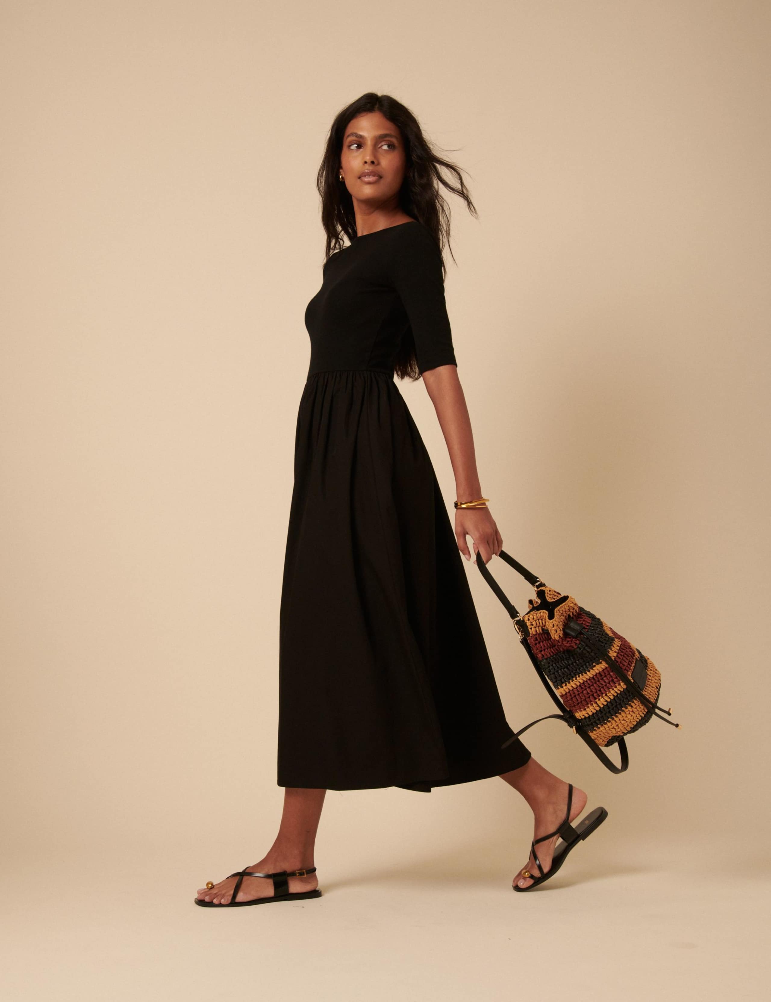 Pure Cotton Midi Waisted Dress