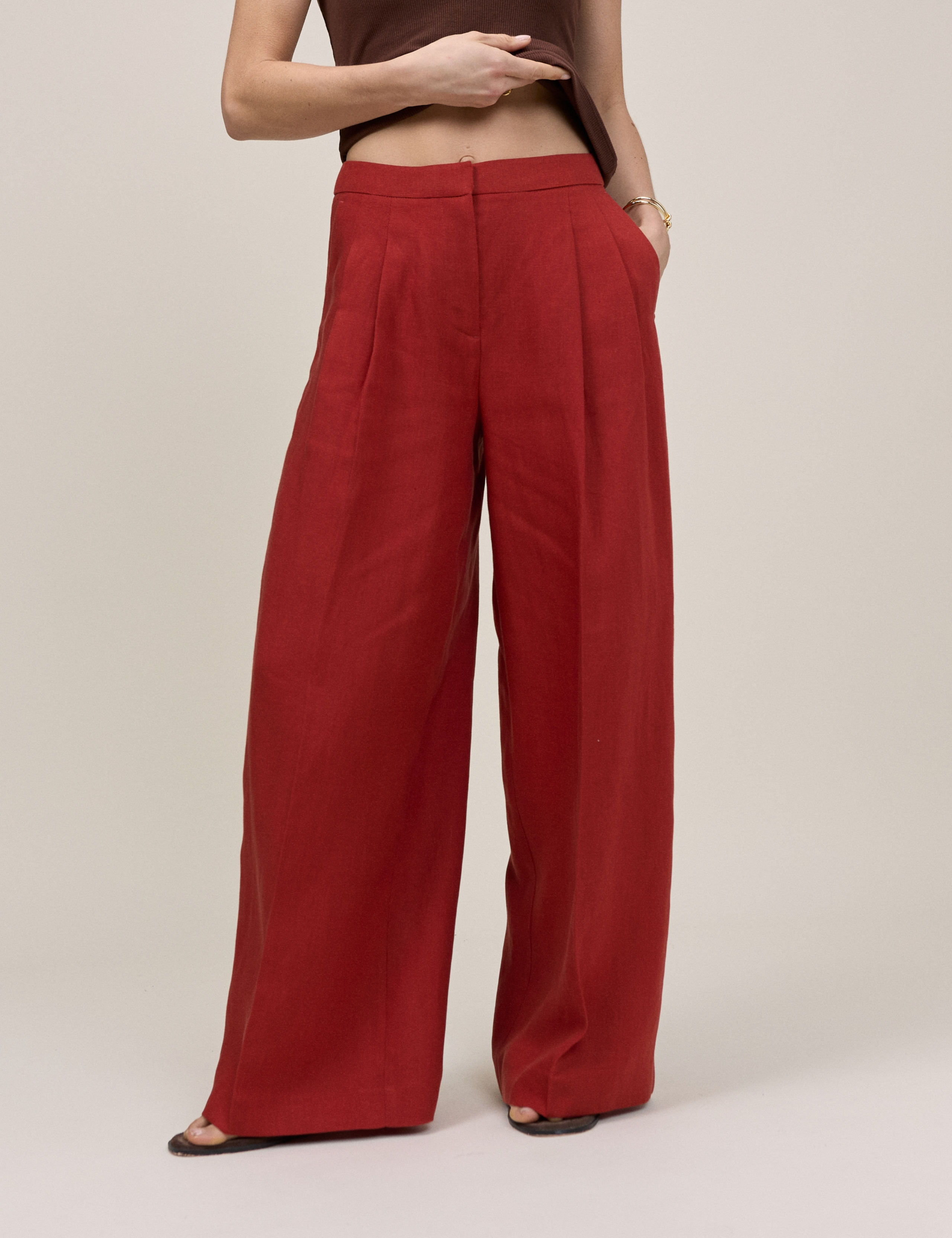 Tailored Relaxed Wide Leg Trousers with Linen