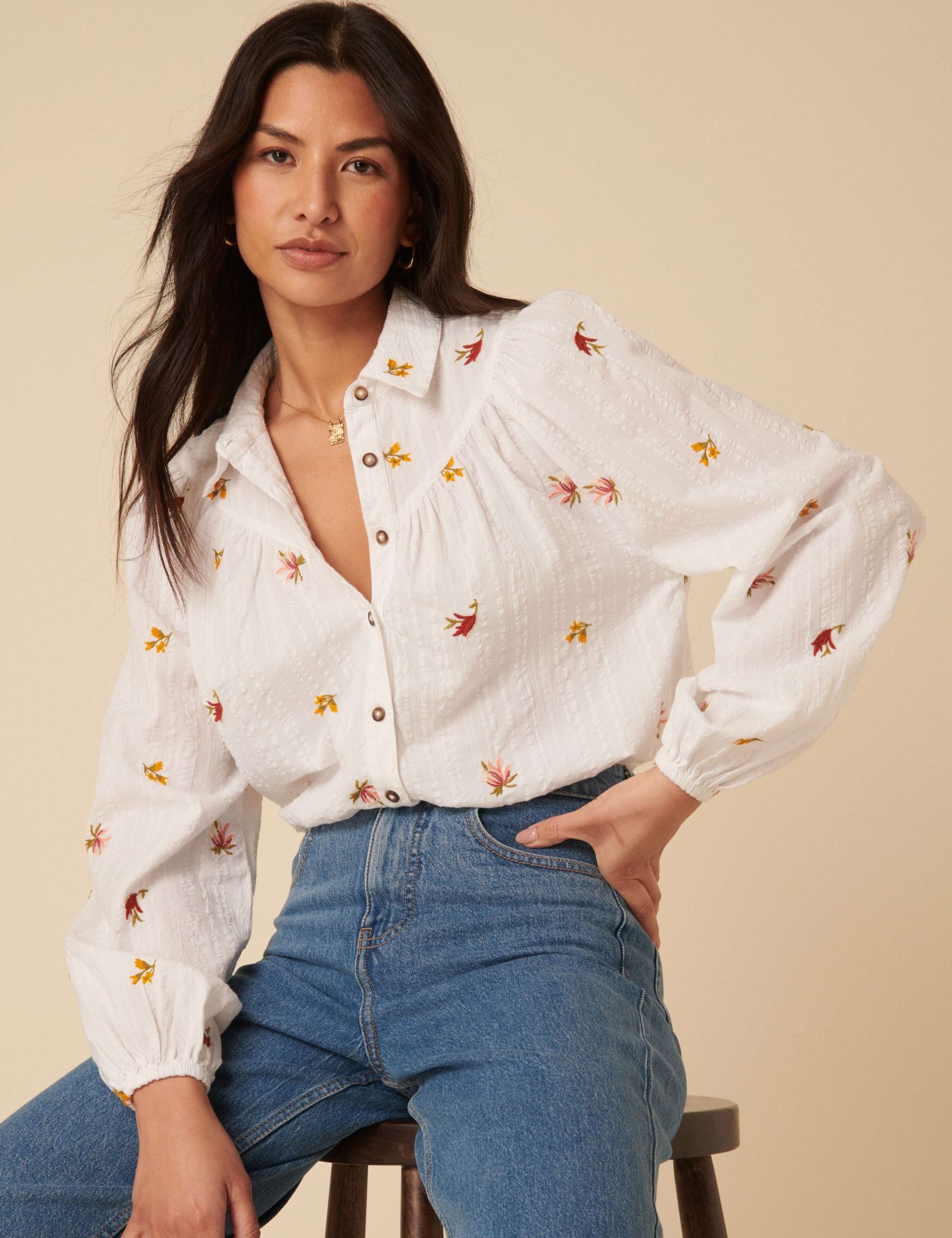 Printed Cotton Collared Blouse