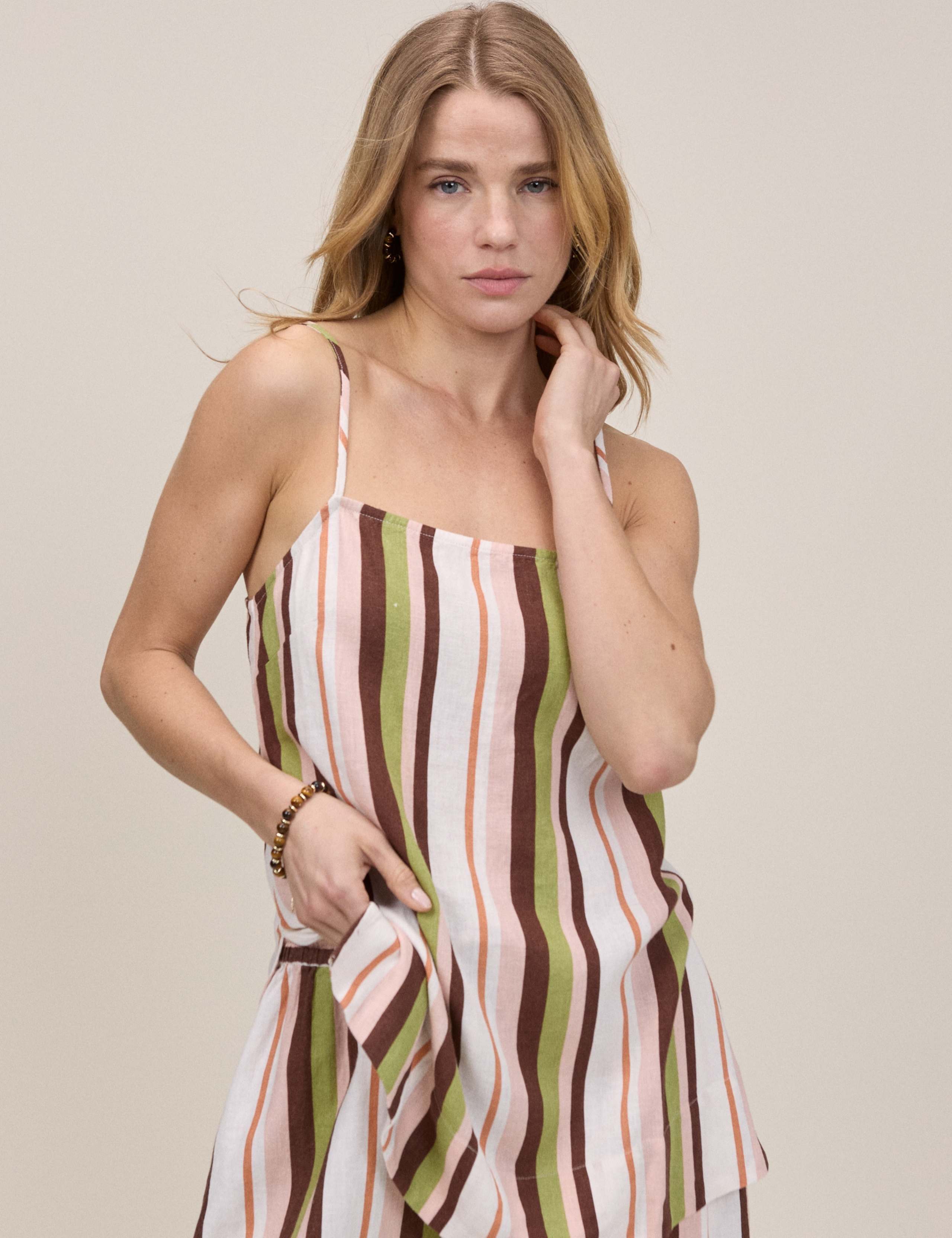 Linen Rich Striped Square Neck Cami Top