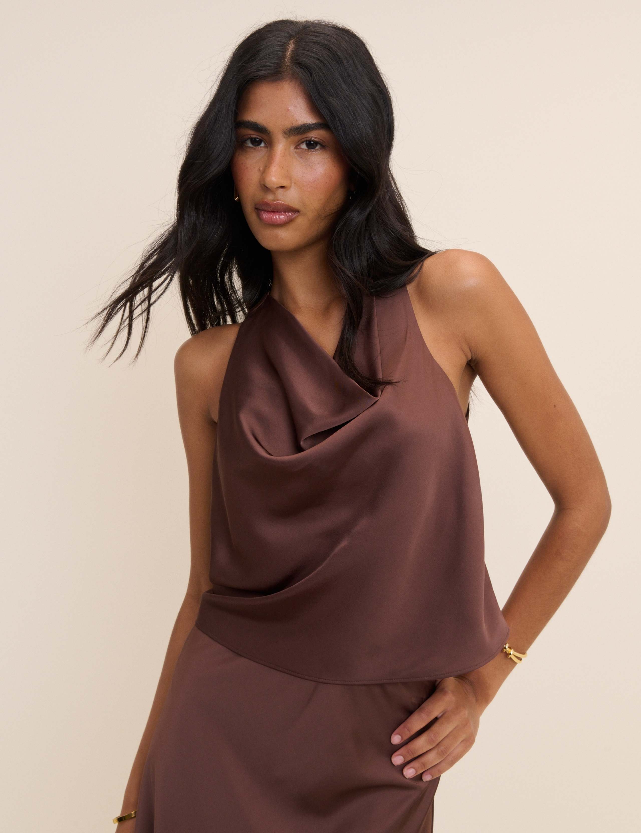 Satin Cowl Neck Vest Top