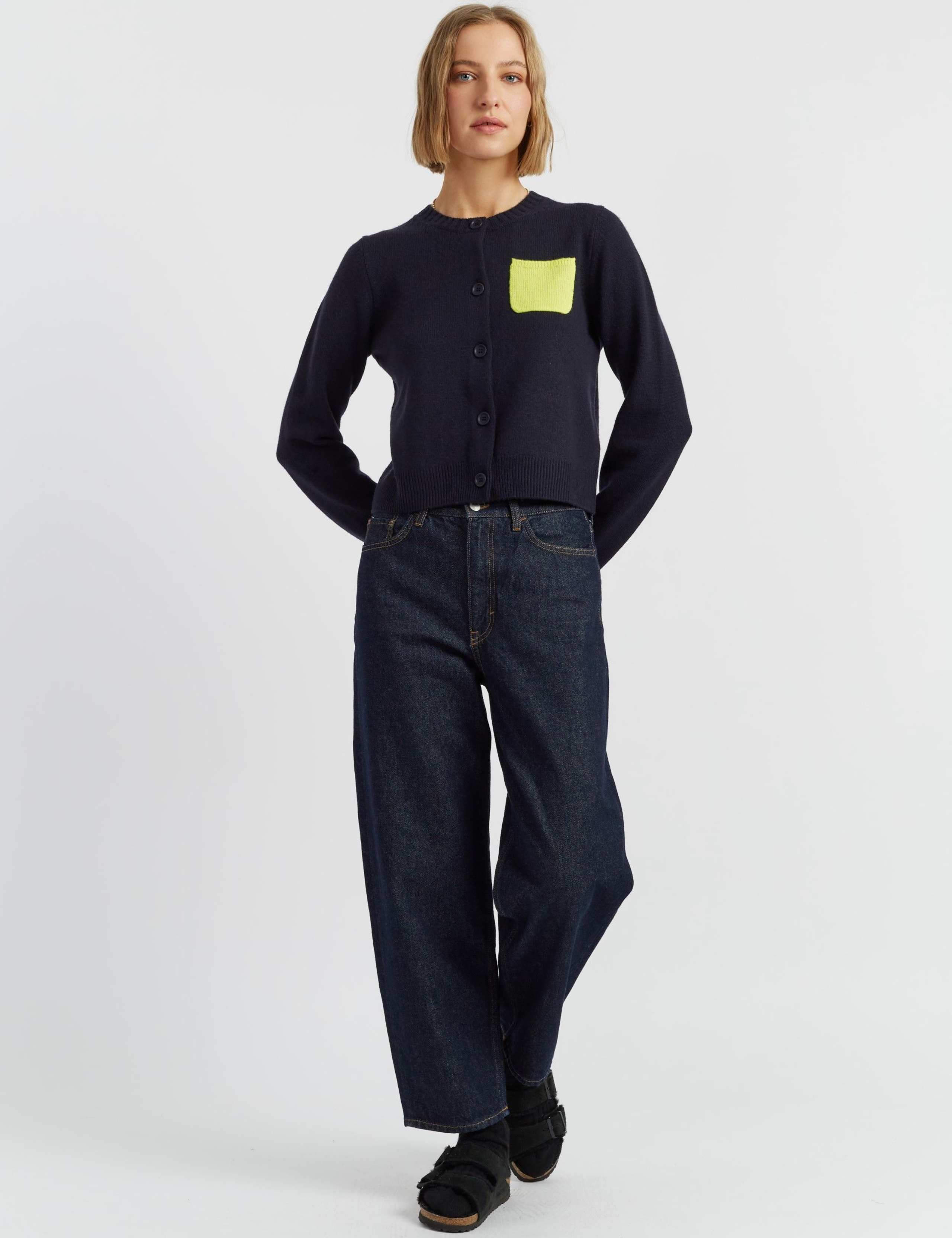 Wool Rich Pocket Detail Cardigan with Cashmere
