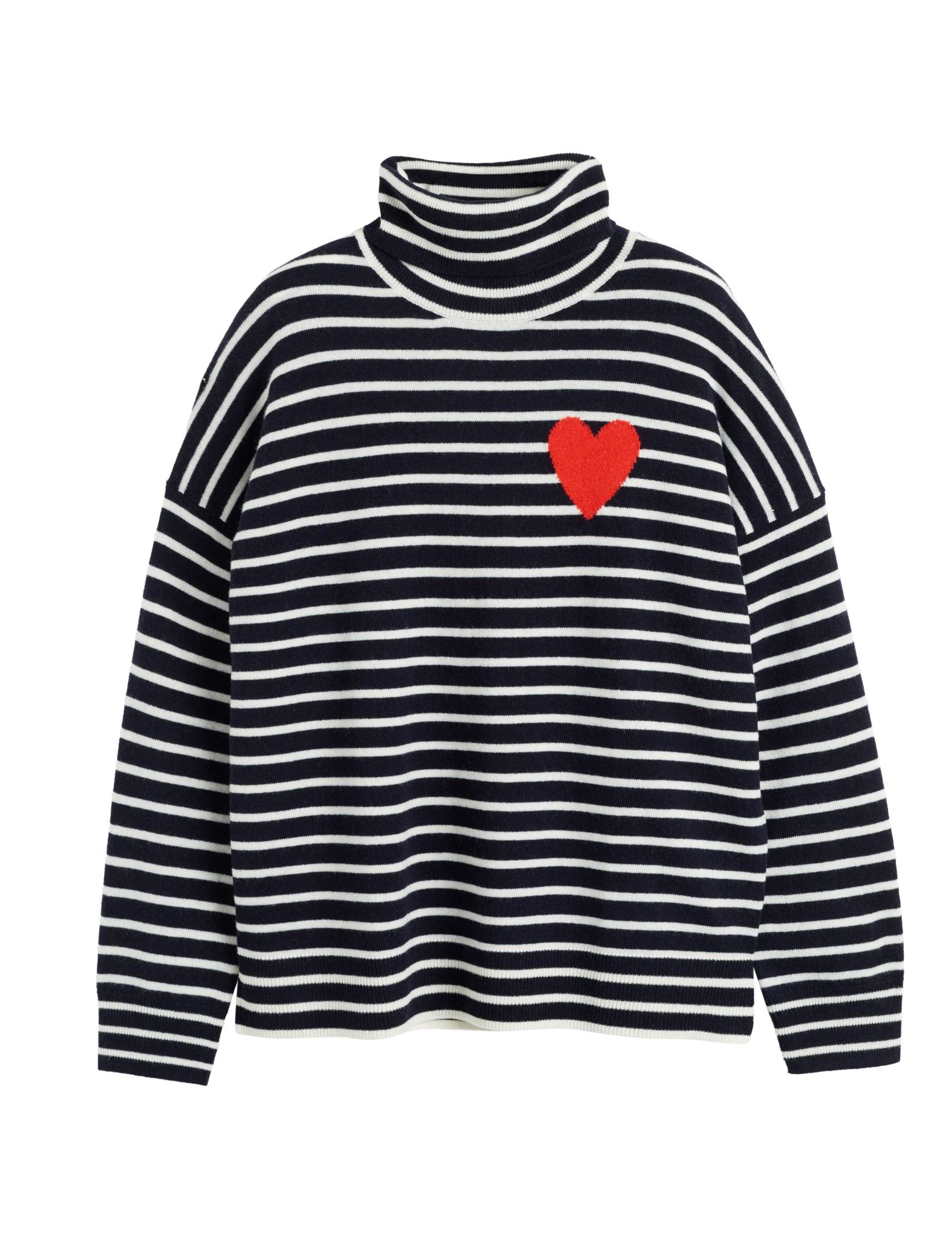 Wool Rich Striped Roll Neck Jumper with Cashmere