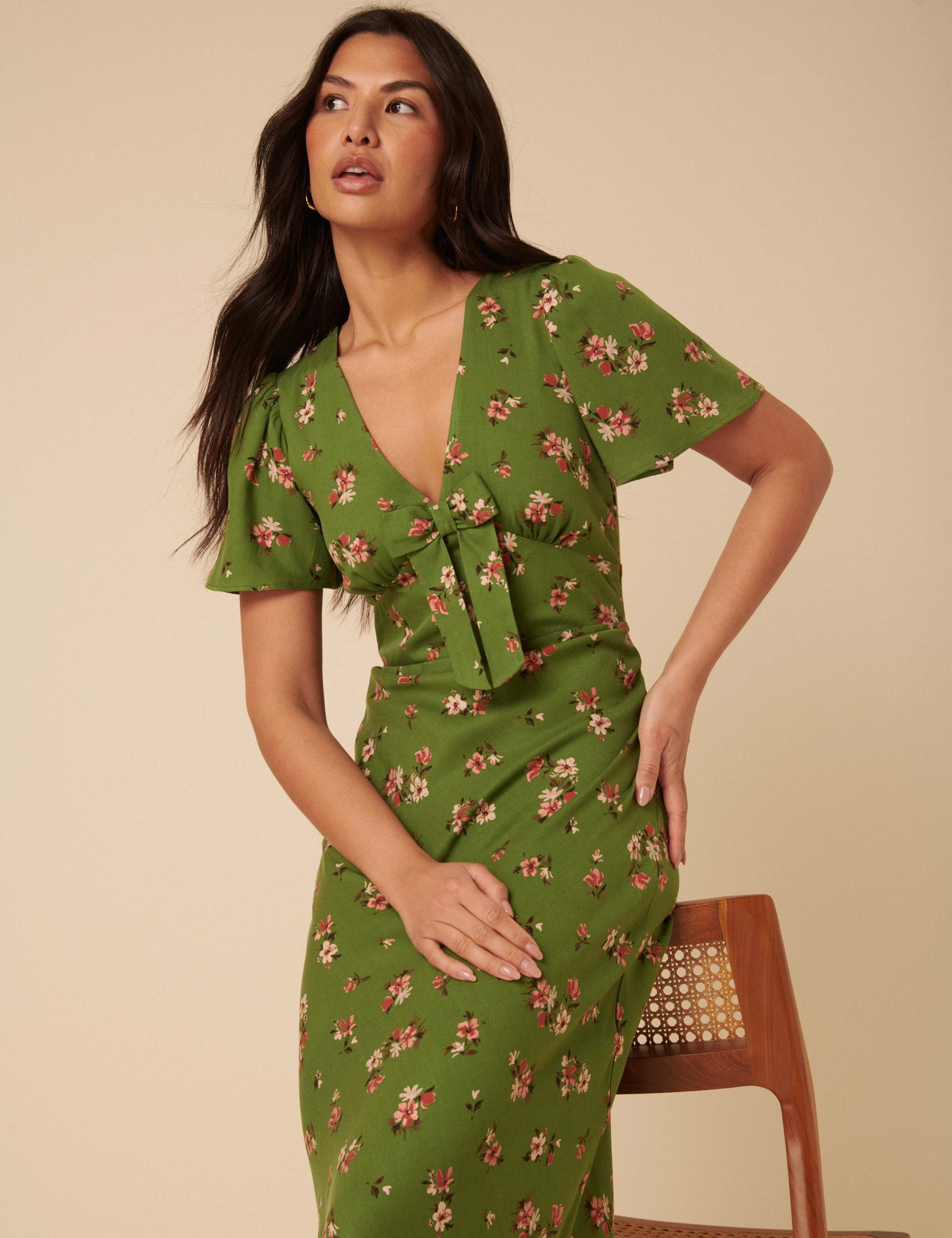 Floral Bow Front Midi Dress