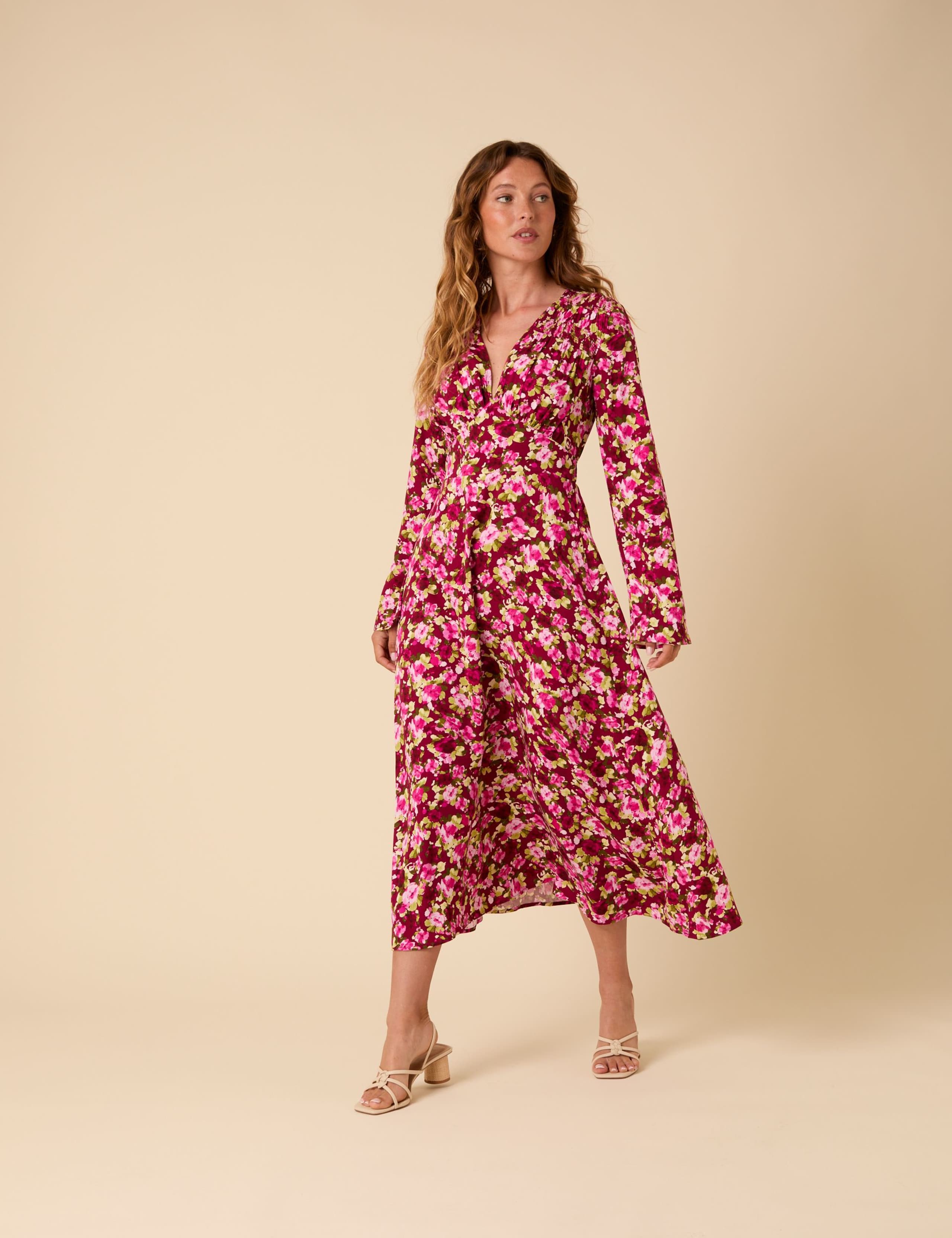 Floral V-Neck Midi Tea Dress
