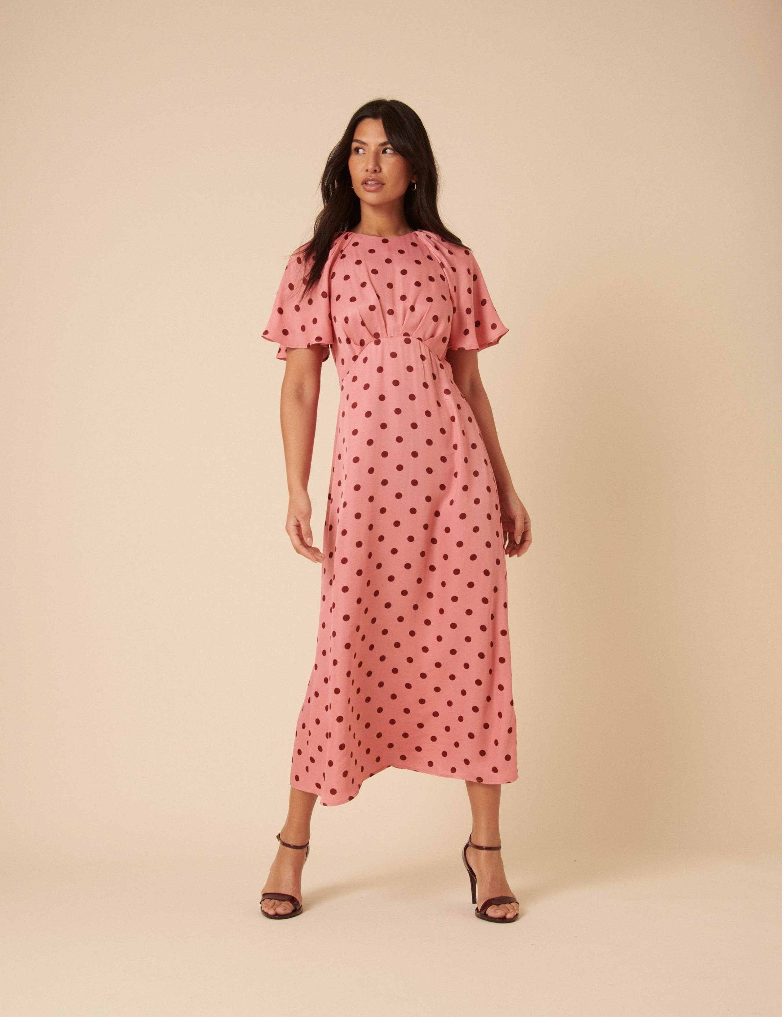 Polka Dot Angel Sleeve Midi Tea Dress