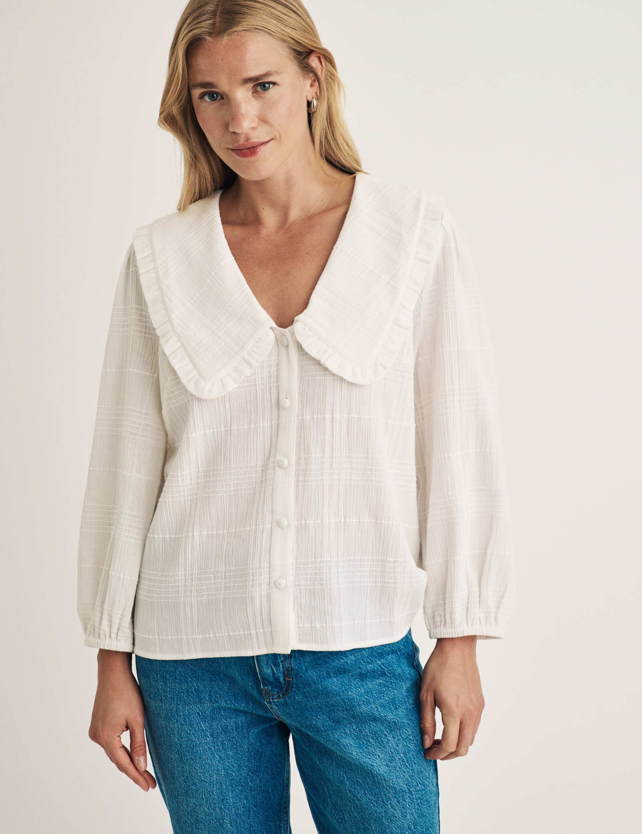 Cotton Wide Neck Collared Blouse