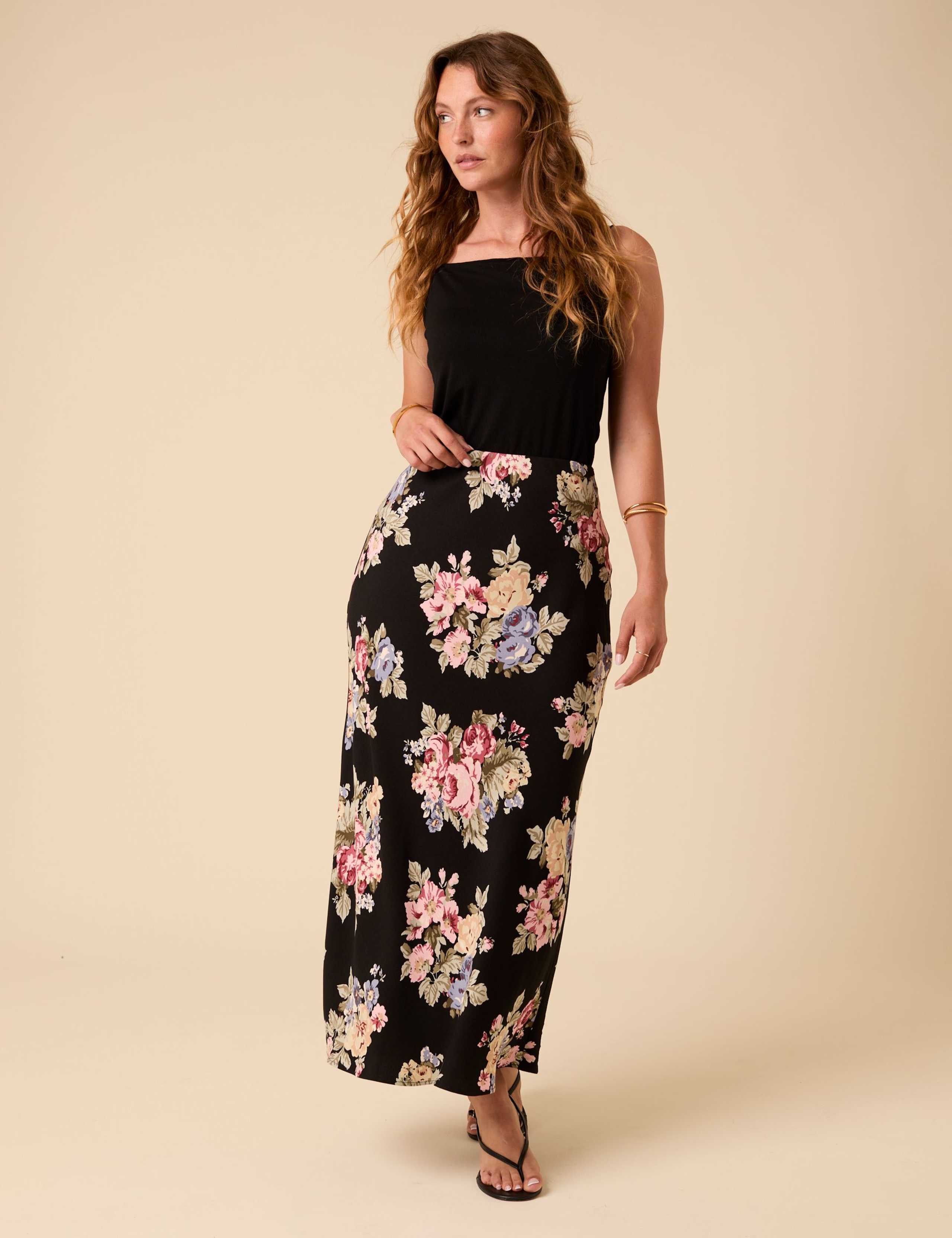 Floral Midi Slip Skirt