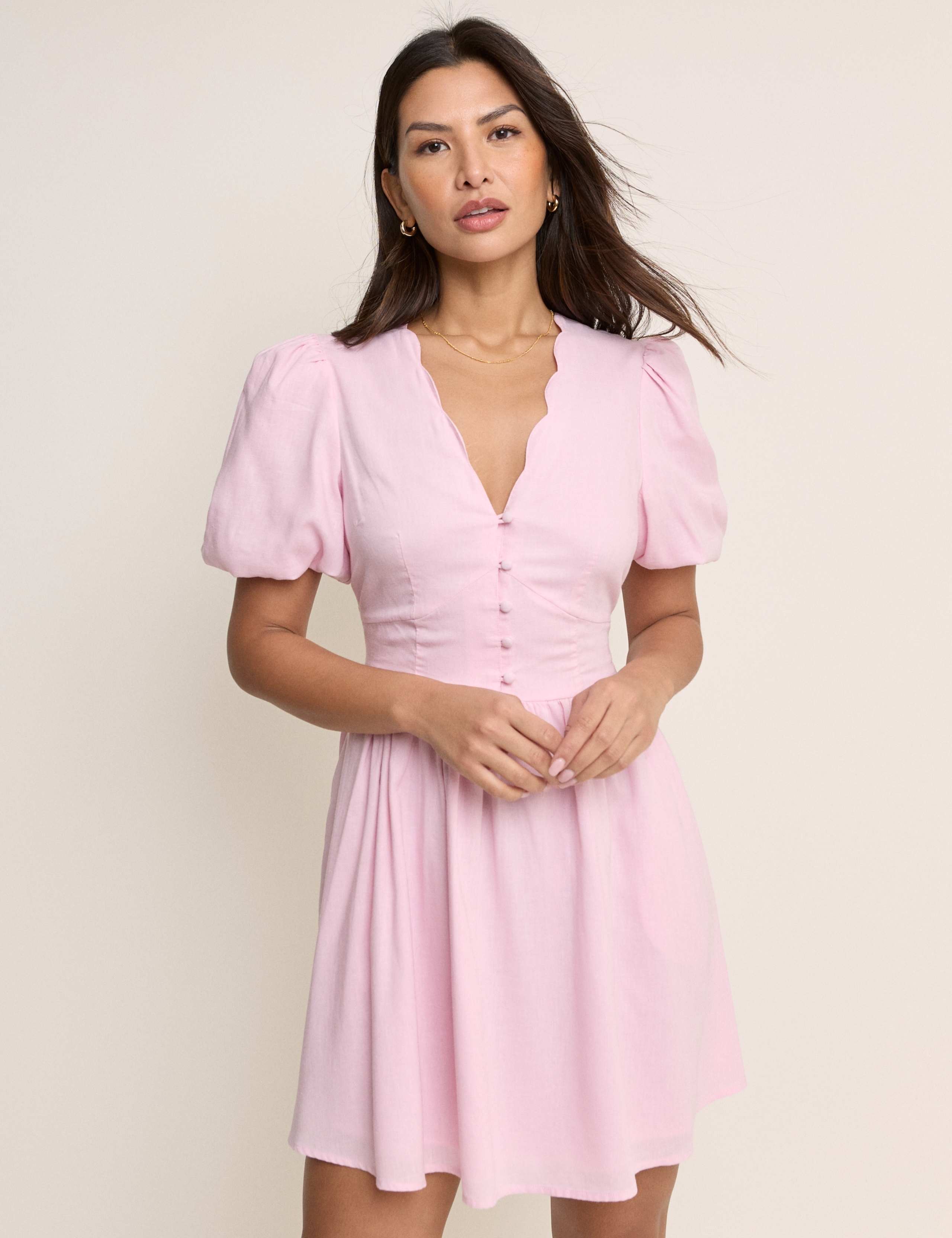 Lyocell Rich Mini Skater Dress with Linen