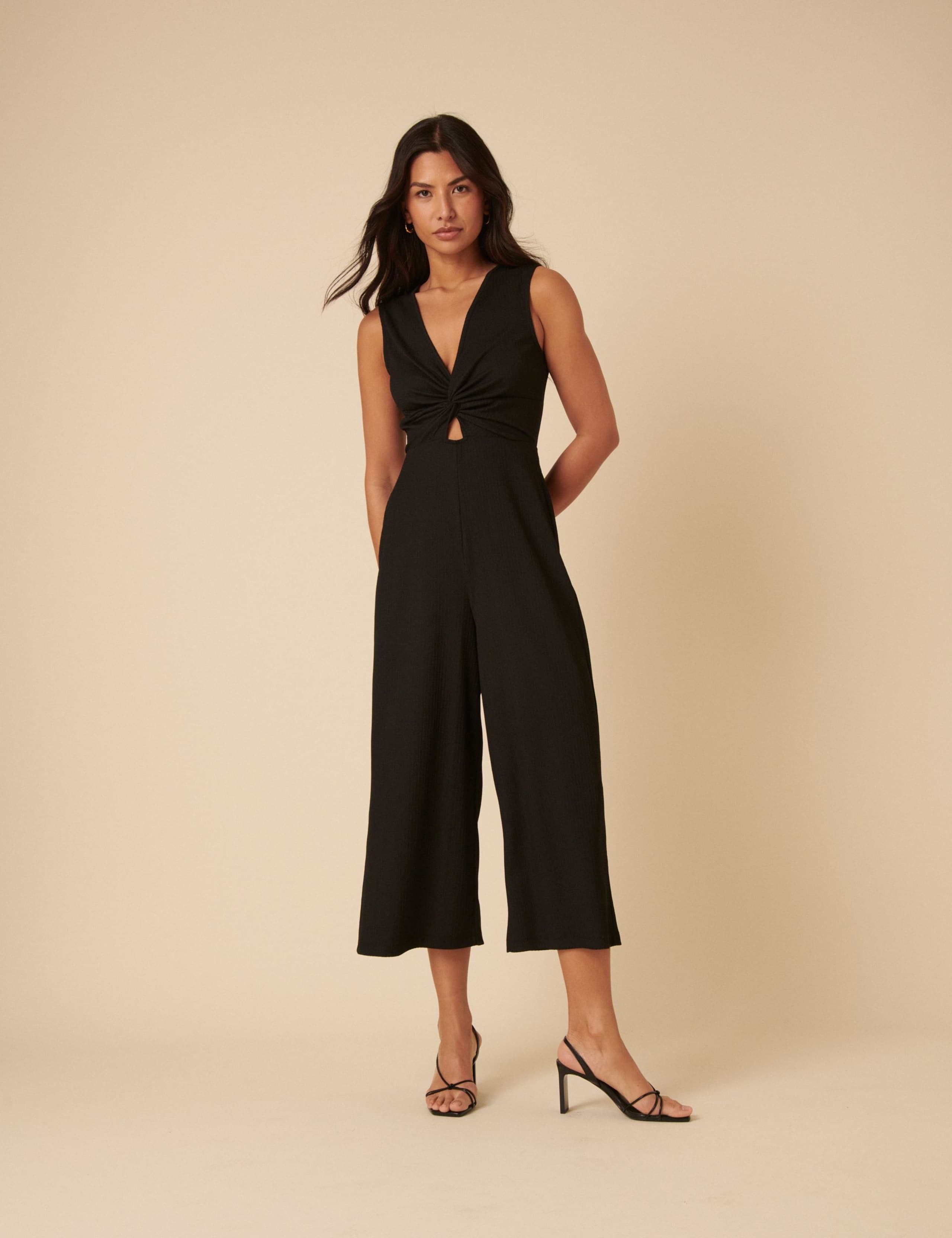 V-Neck Cut Out Detail Wide Leg Jumpsuit