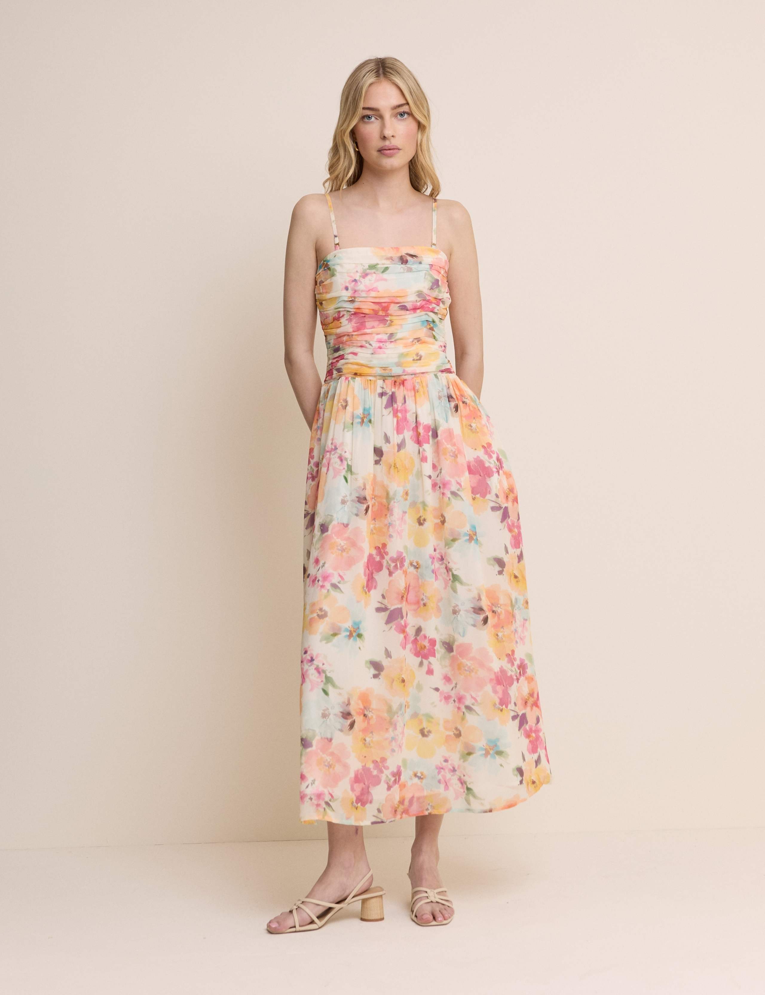 Pure Cotton Floral Strapless Midaxi Dress