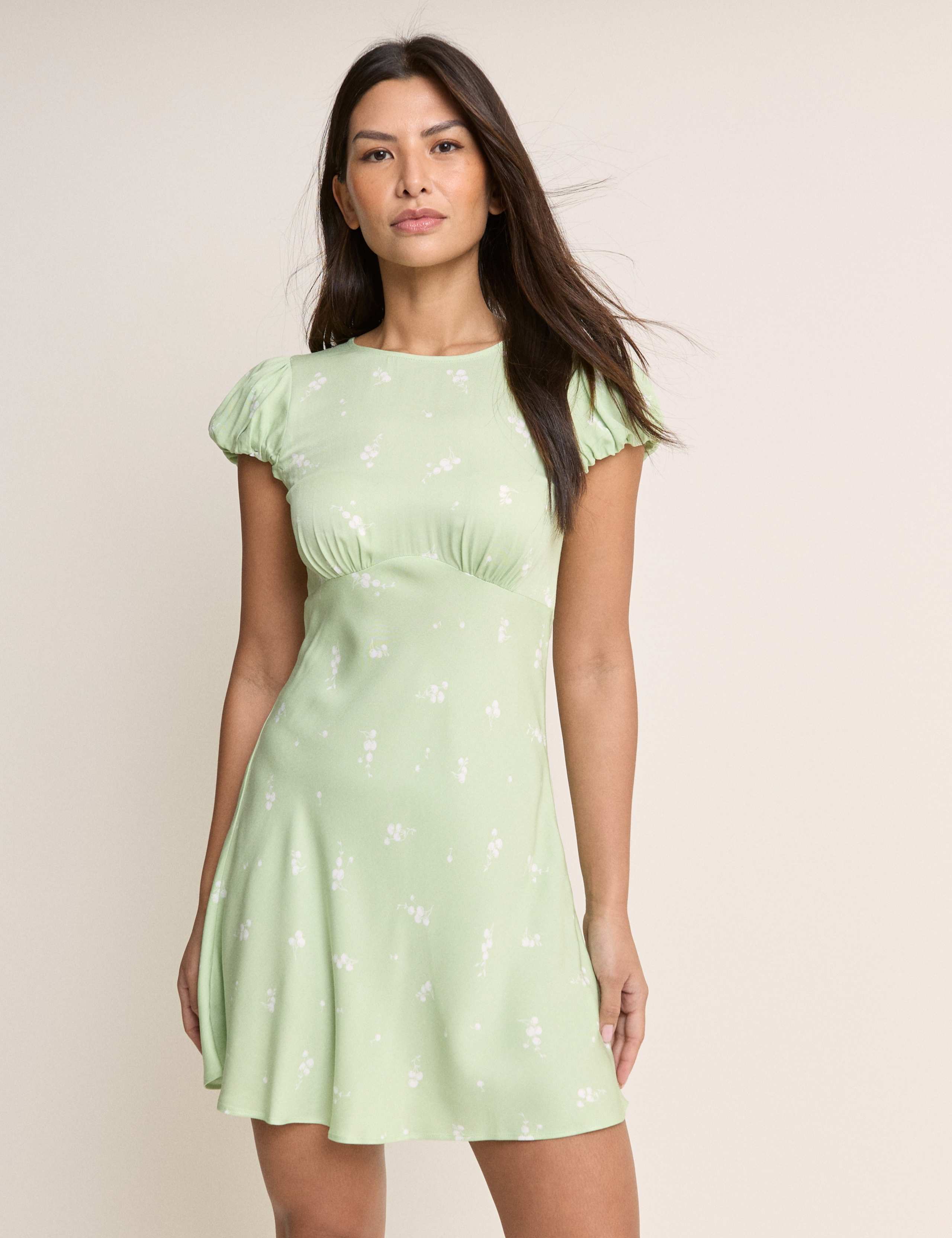 Printed Tie Detail Mini Tea Dress