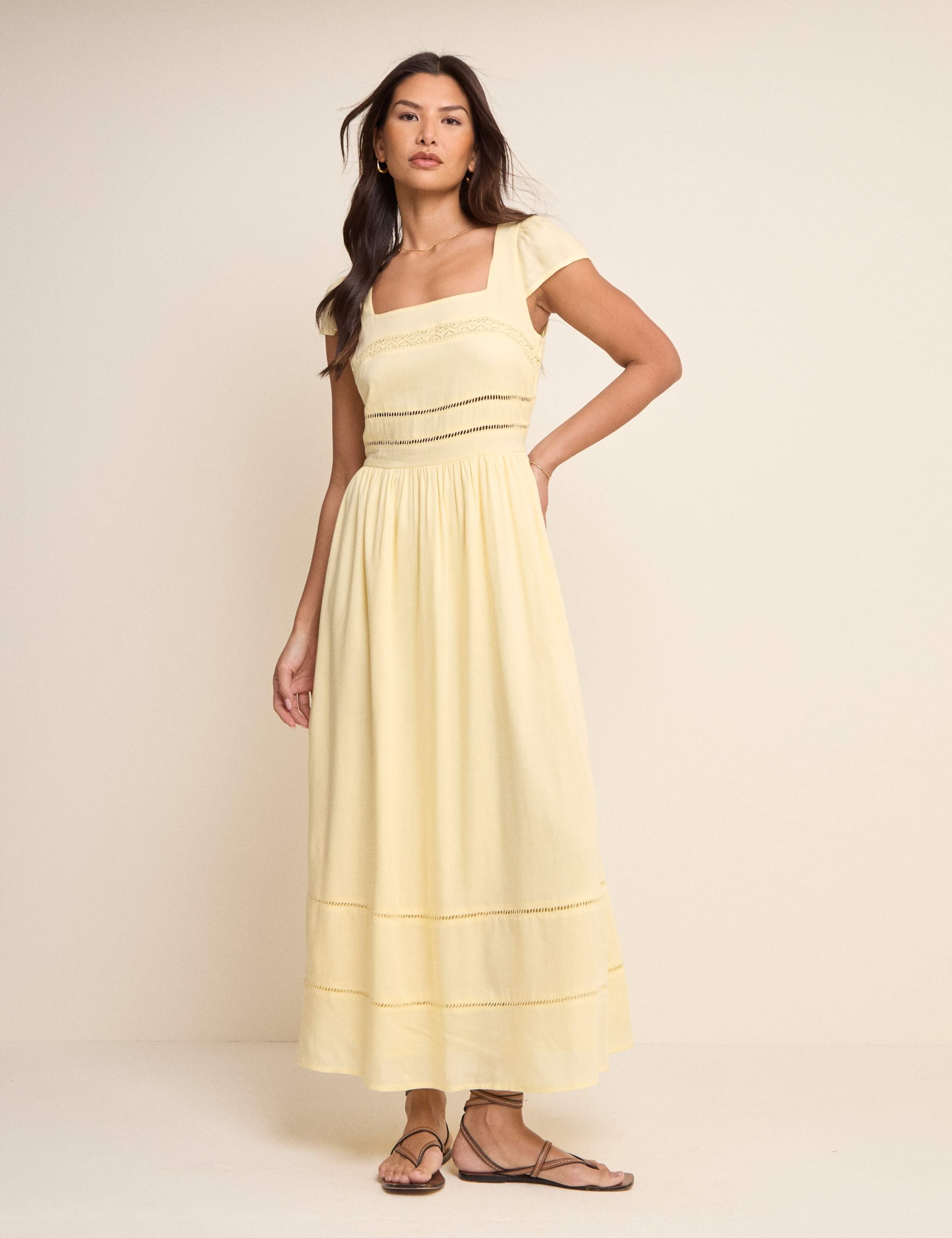 Linen Rich Square Neck Midaxi Skater Dress