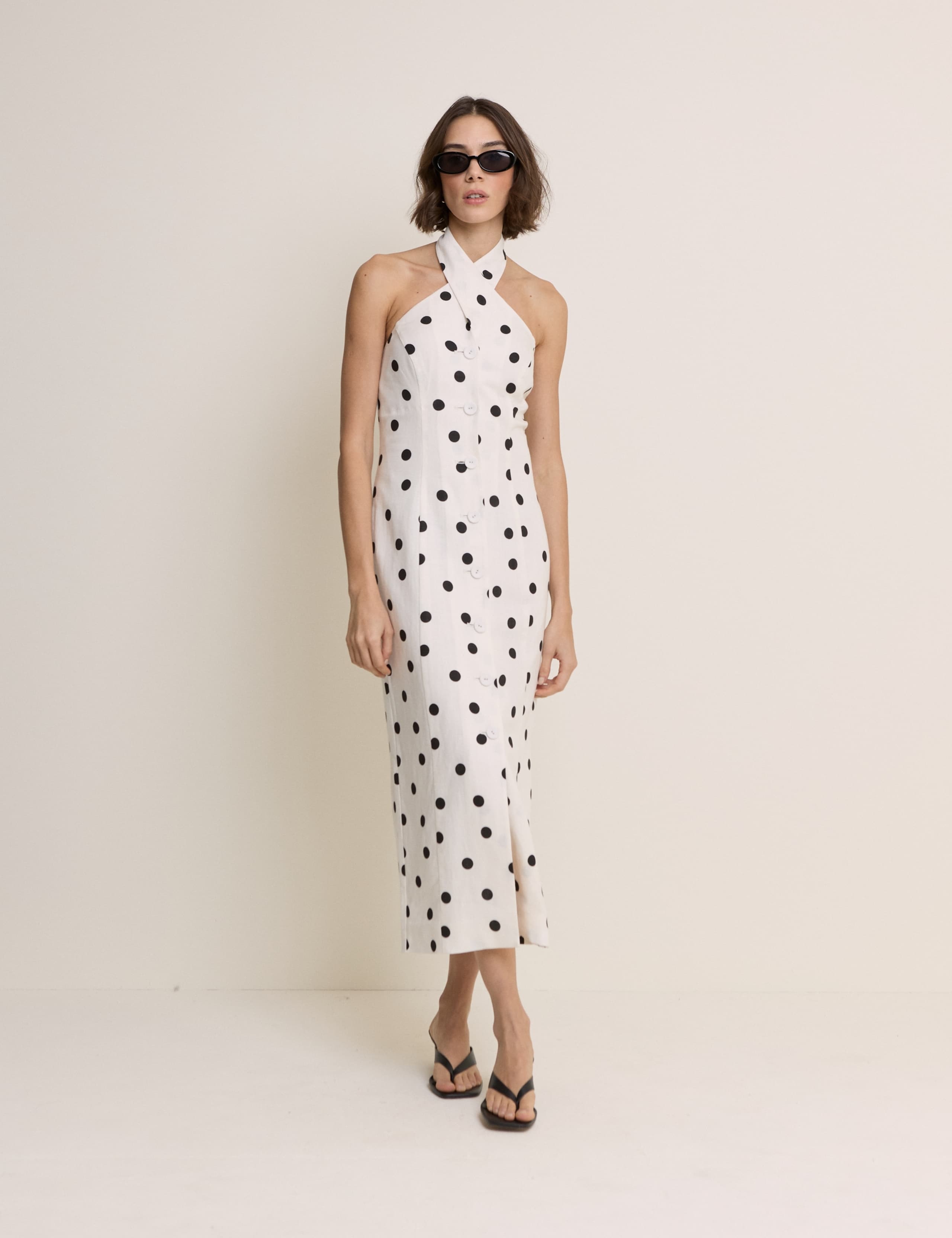 Polka Dot Halter Neck Midi Tailored Dress