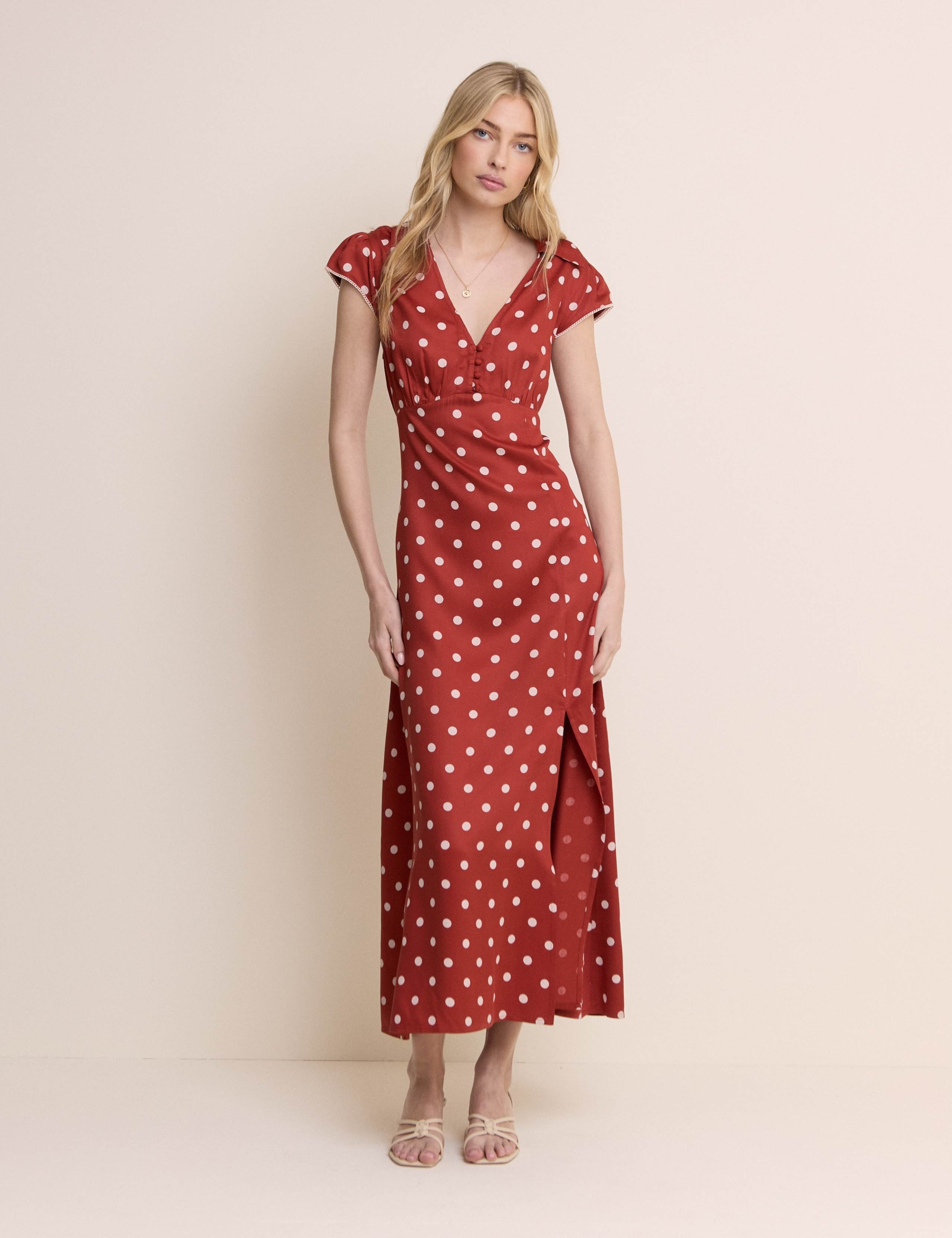 Satin Polka Dot Midaxi Tea Dress