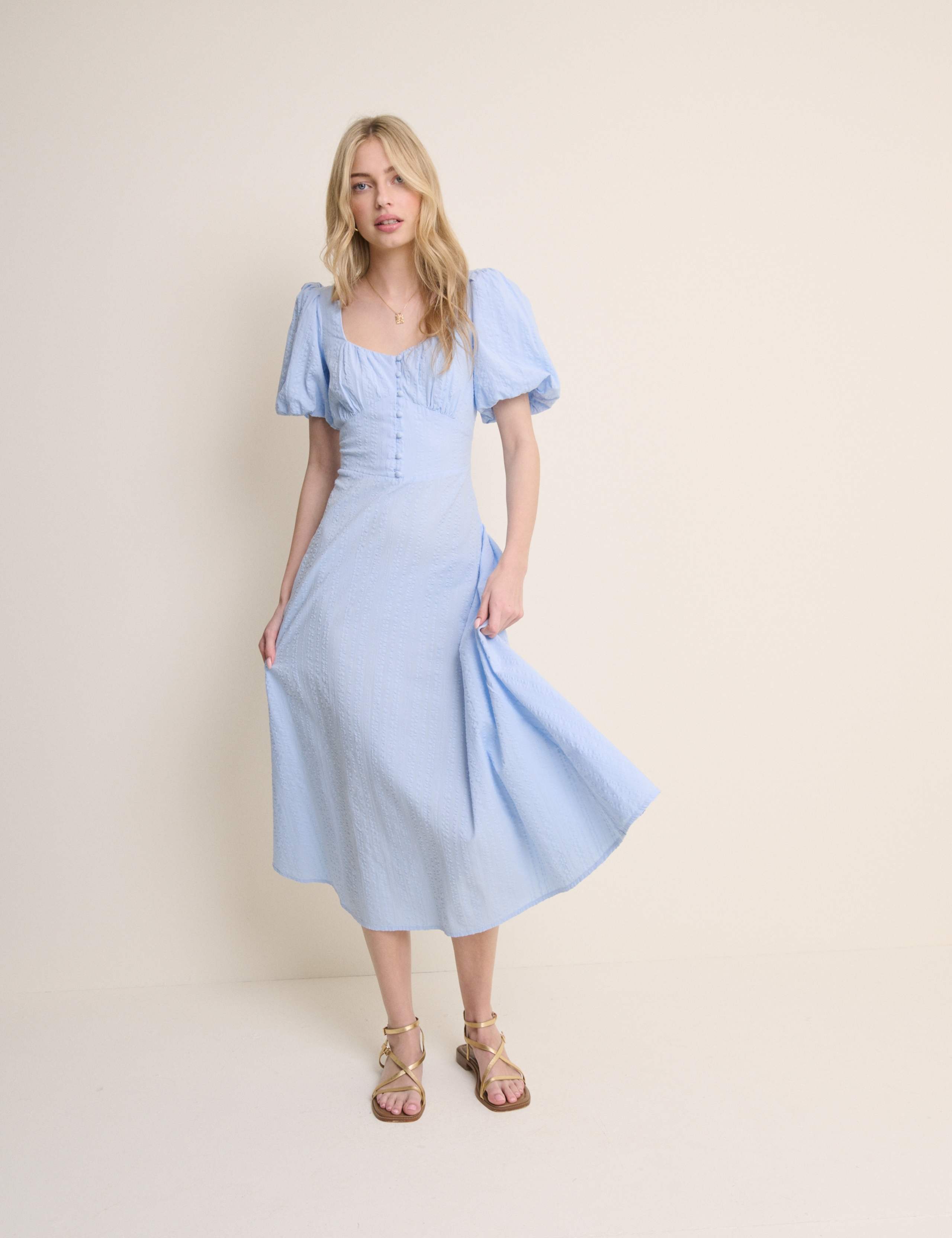 Pure Cotton Puff Sleeve Midi Tea Dress