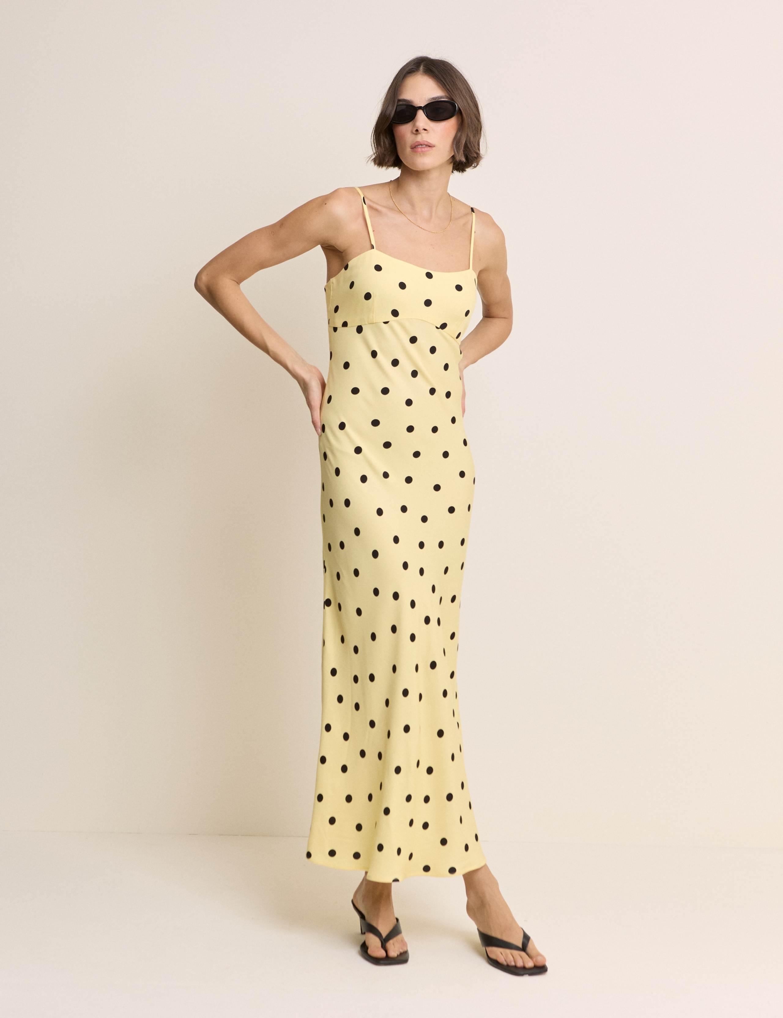 Polka Dot Square Neck Maxi Slip Dress