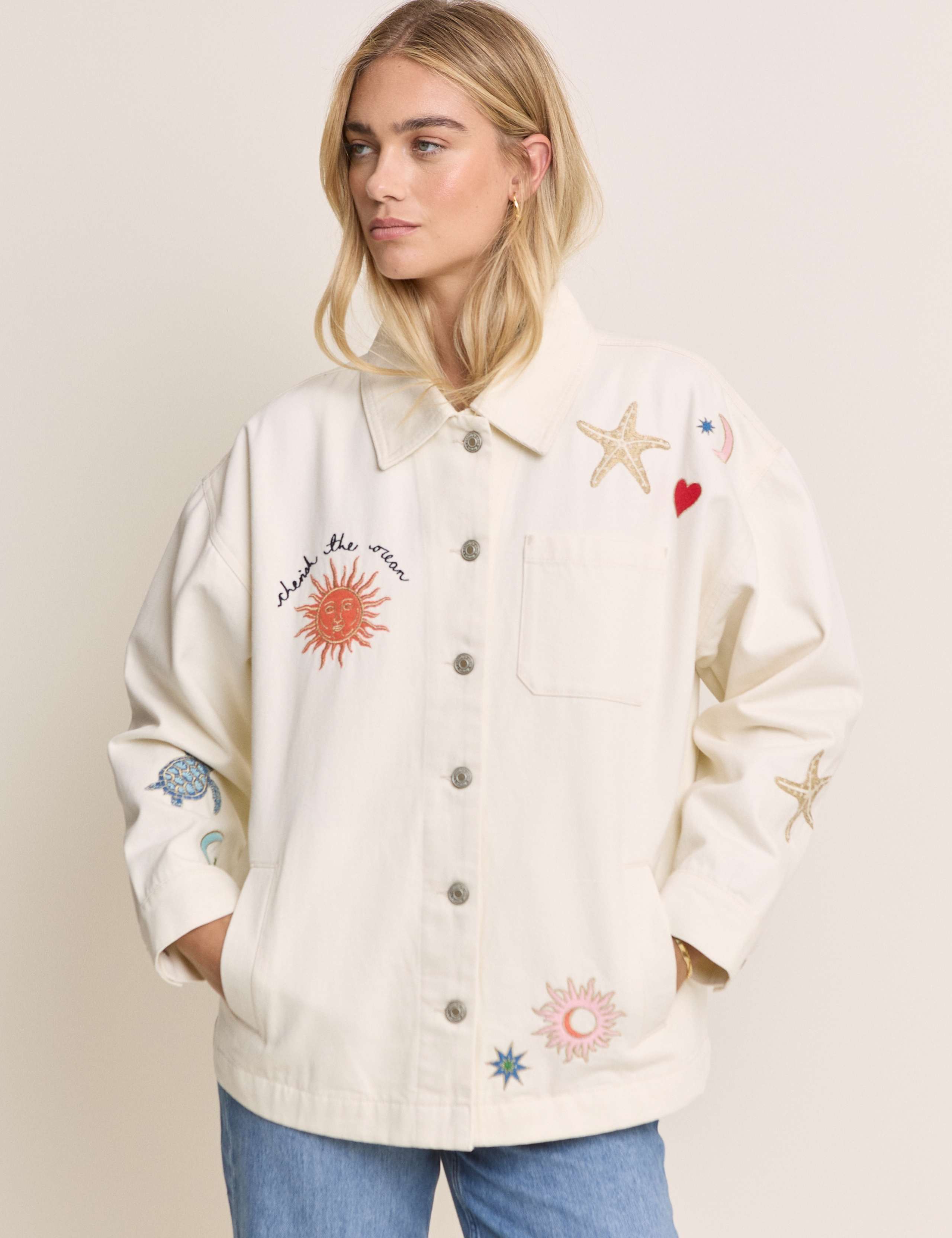 Denim Embroidered Shacket