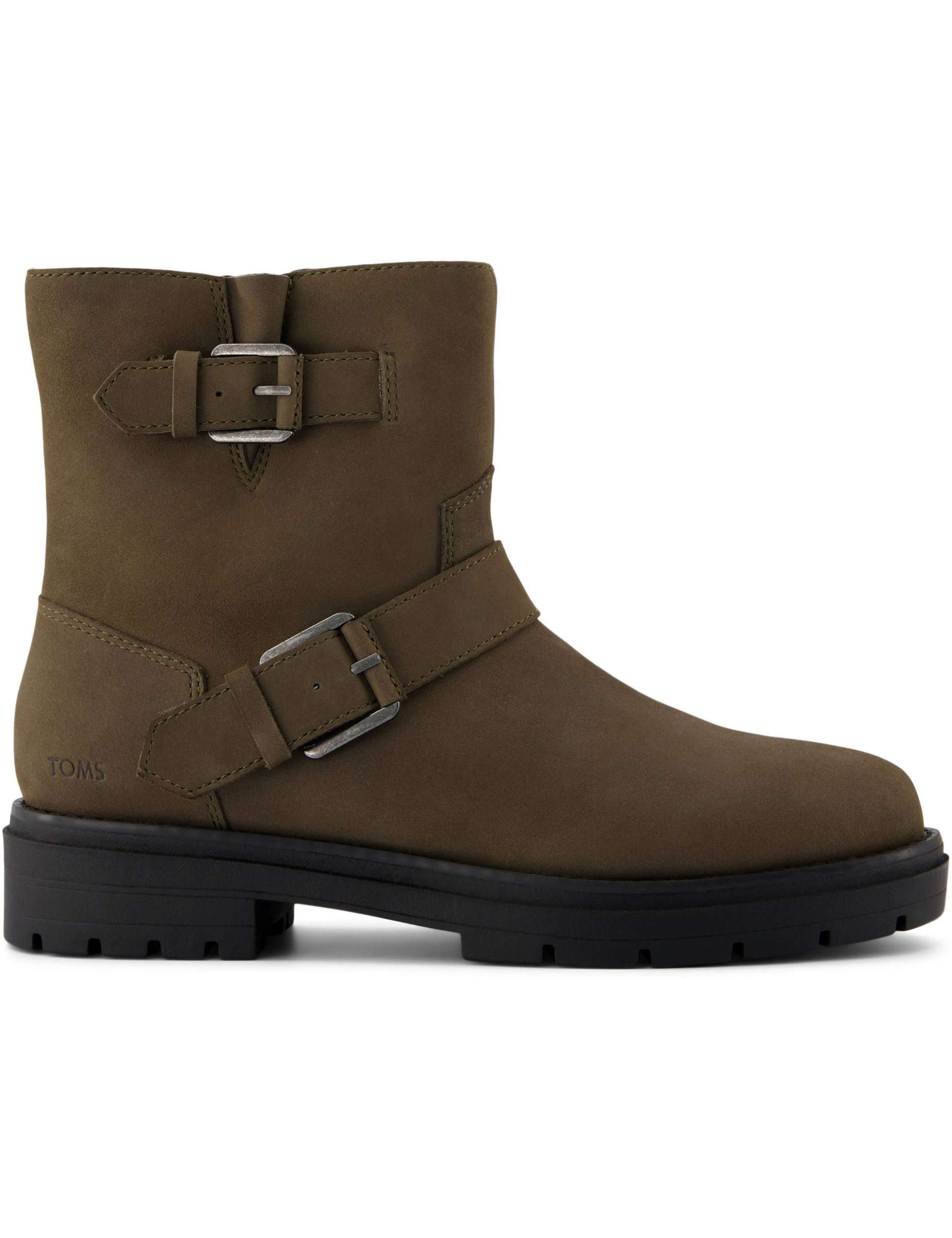 Leather Biker Buckle Flat Boots