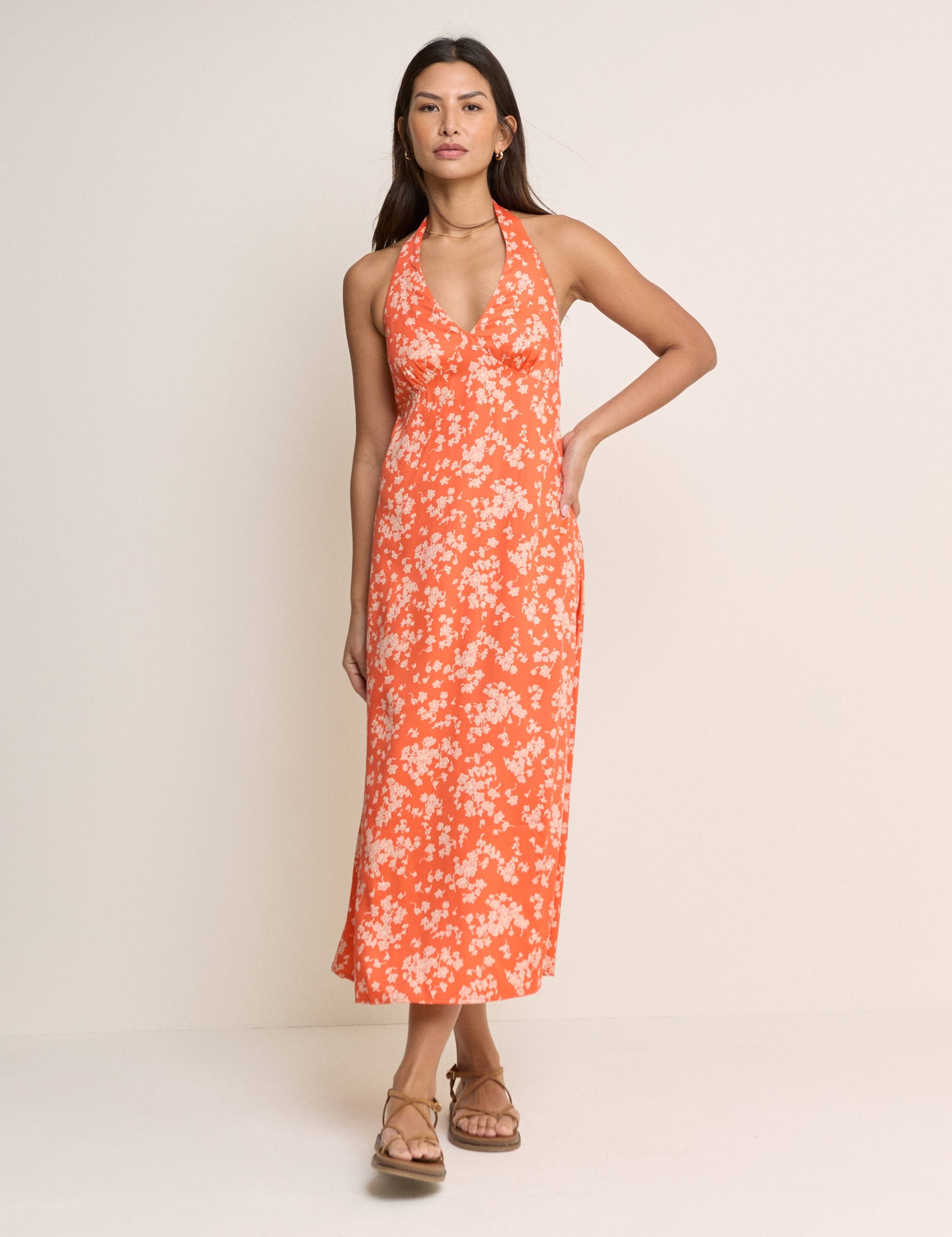Floral Halter Neck Midi Slip Dress