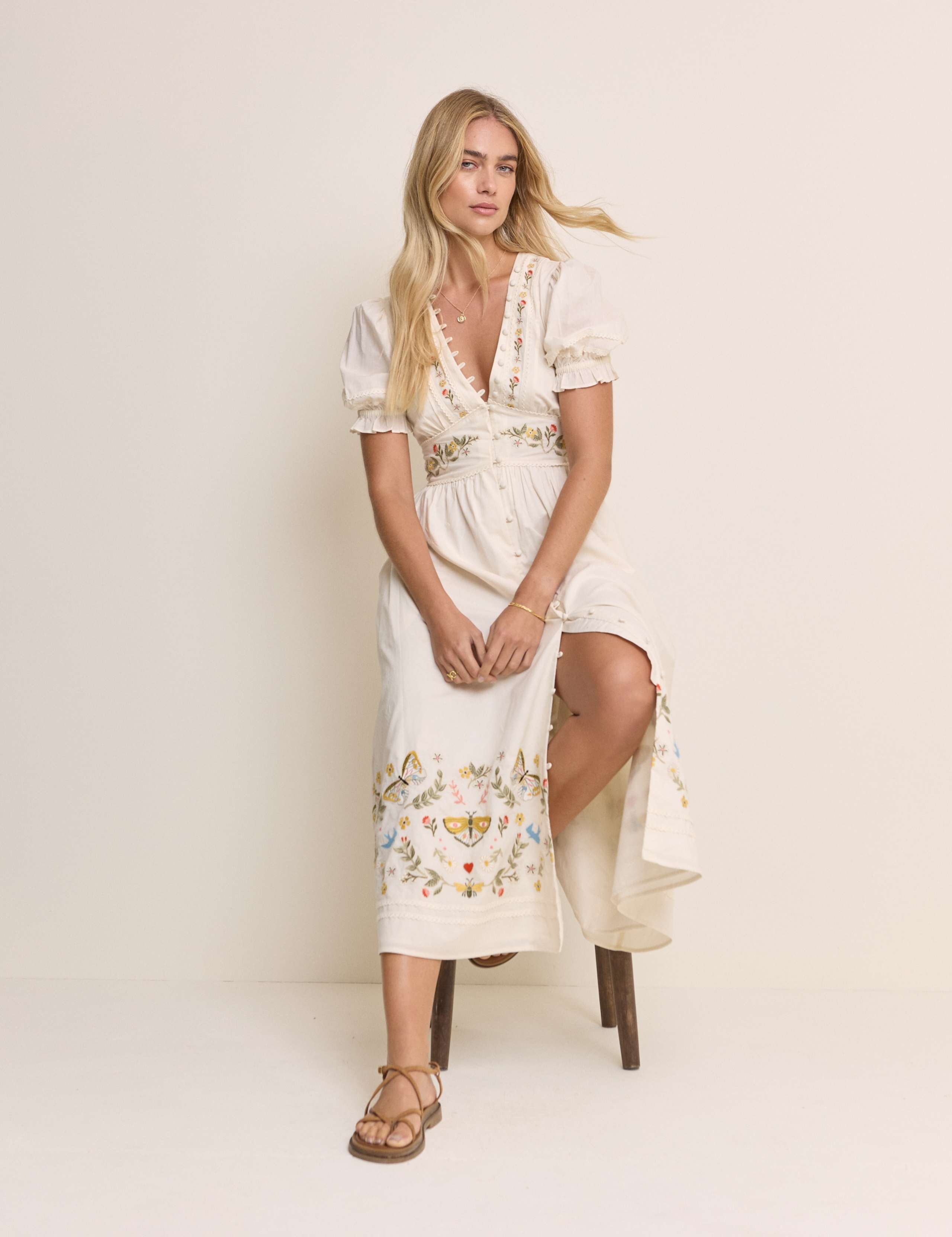 Pure Cotton Embroidered Midi Tea Dress