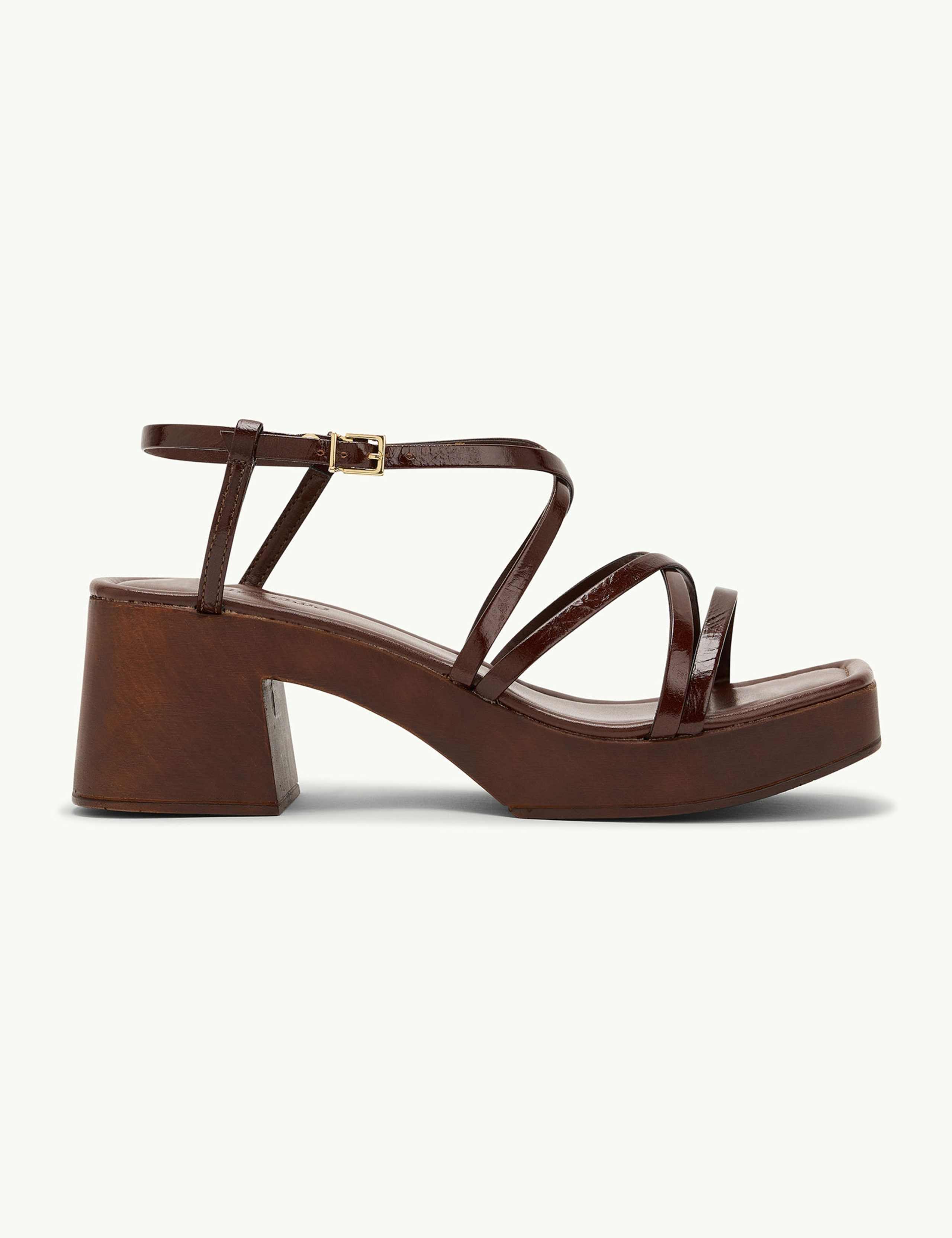 Leather Strappy Low Block Heel Sandals