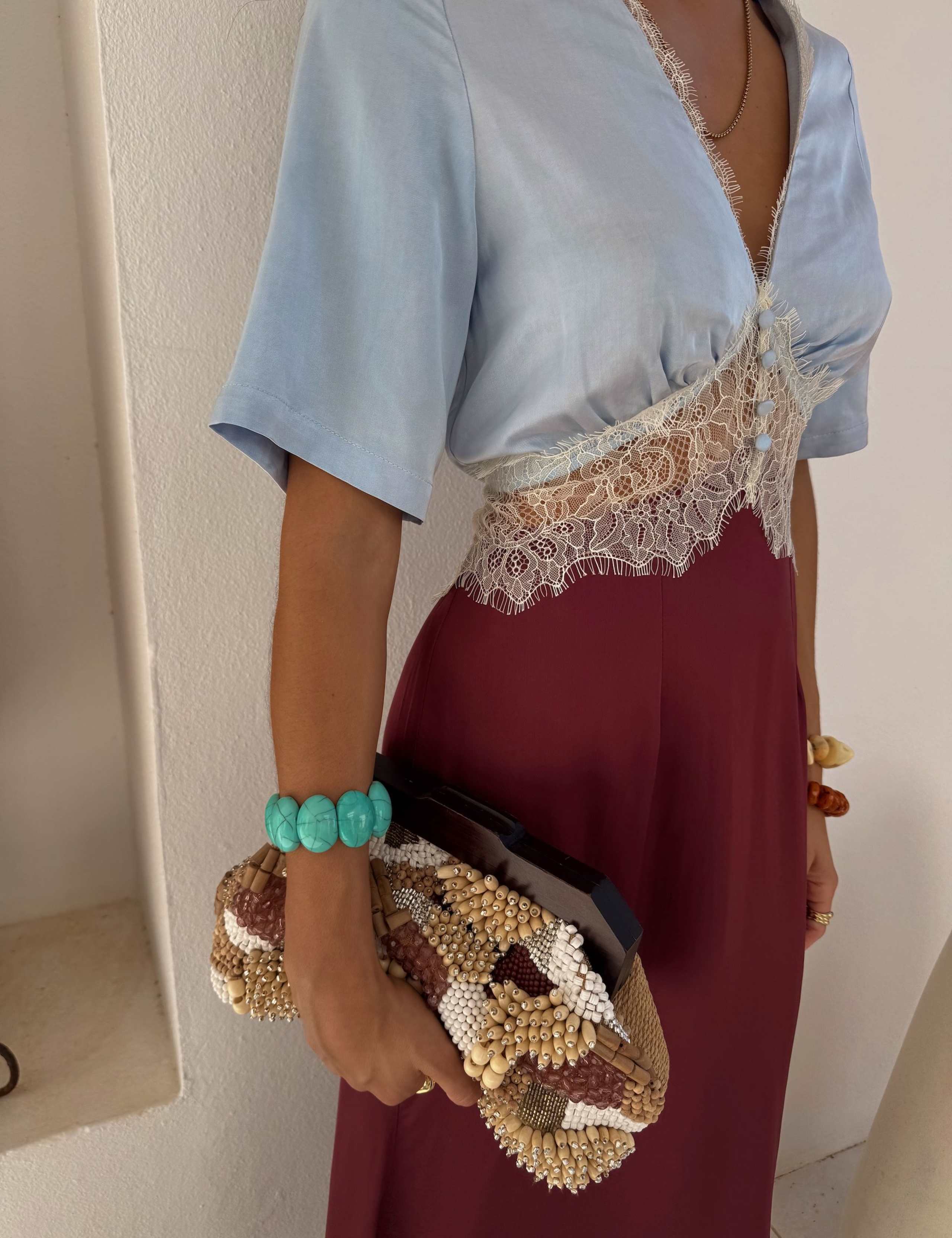 V-Neck Lace Insert Maxi Tea Dress