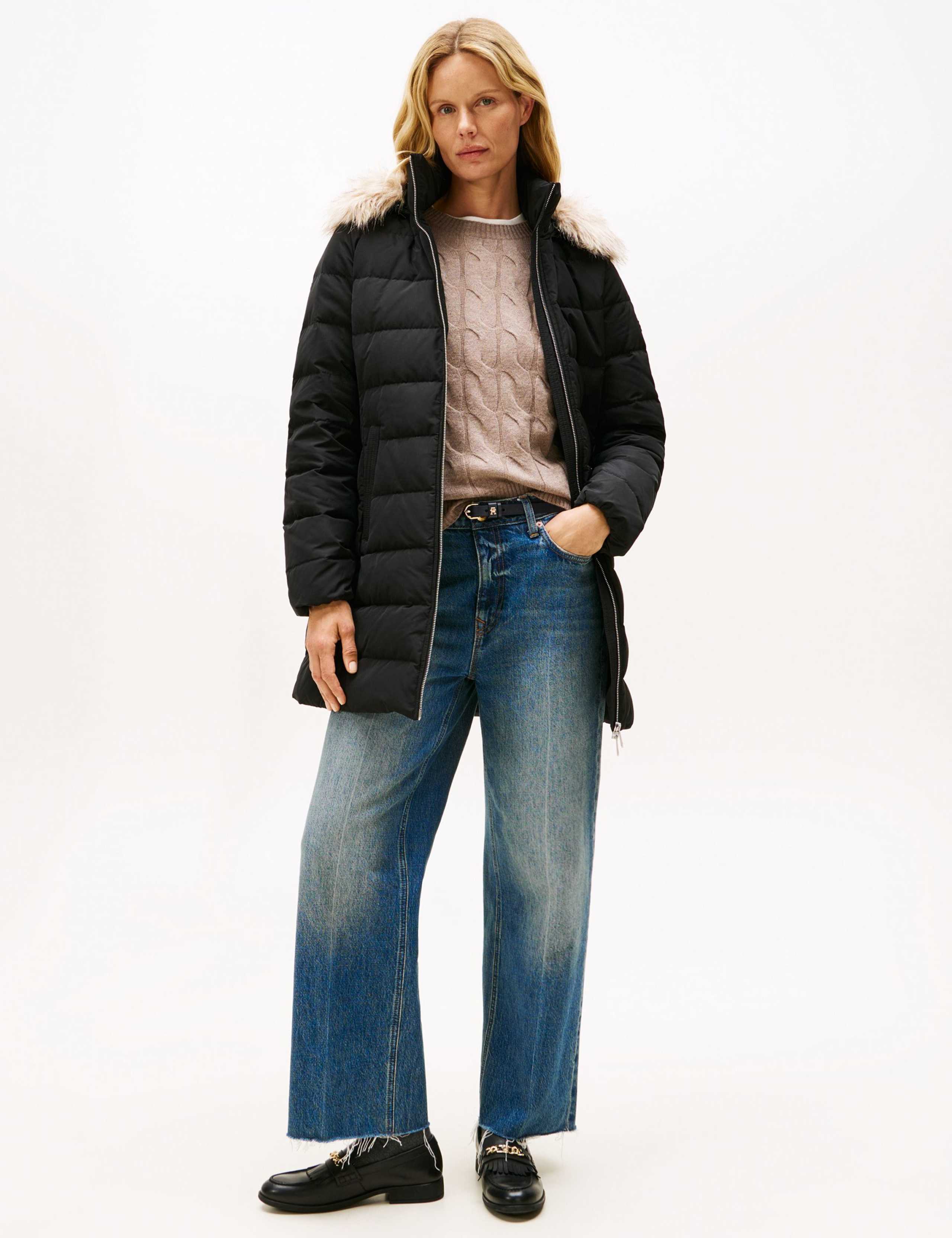 Padded Hooded Faux Fur Trim Puffer Coat