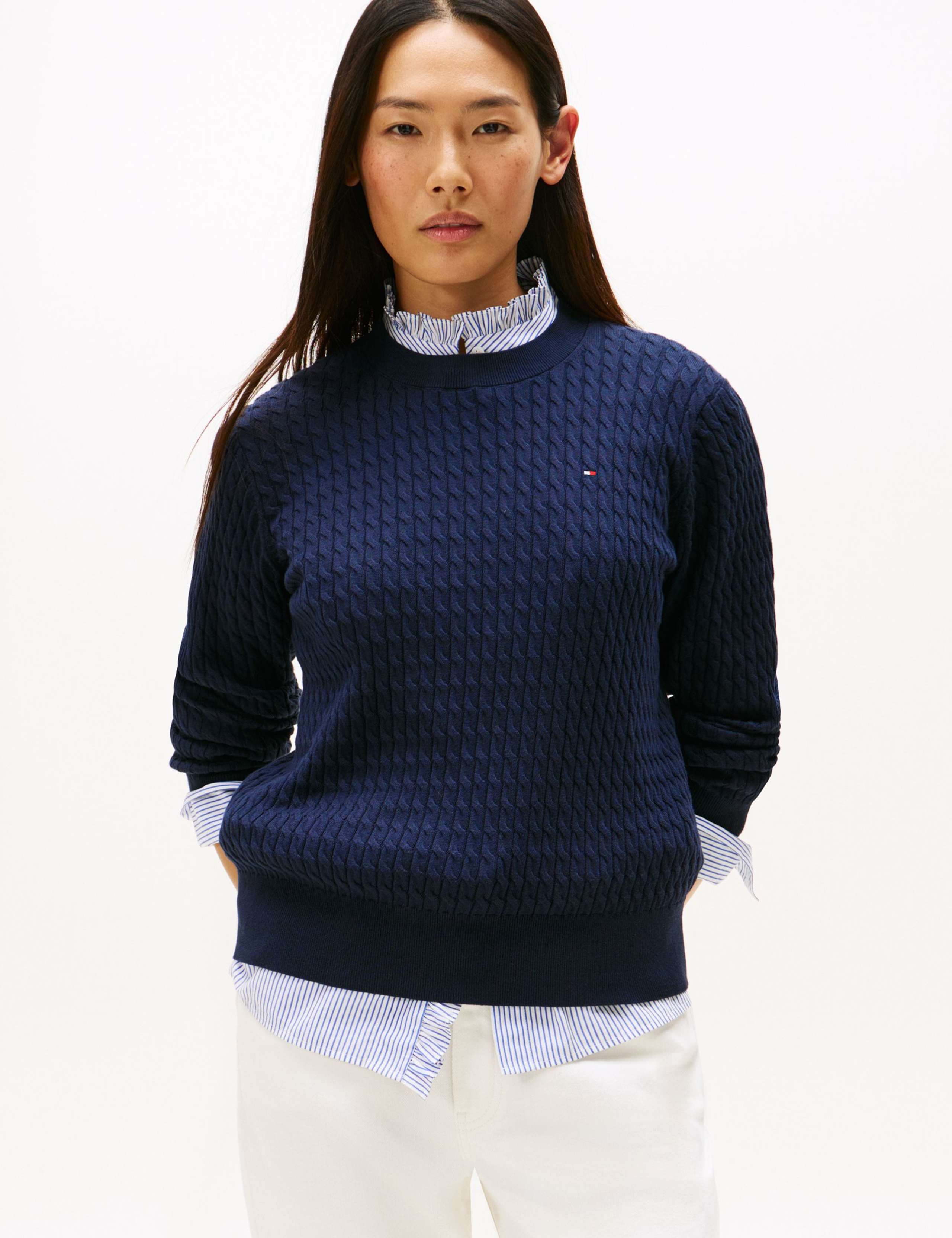 Pure Cotton Cable Knit Crew Neck Jumper