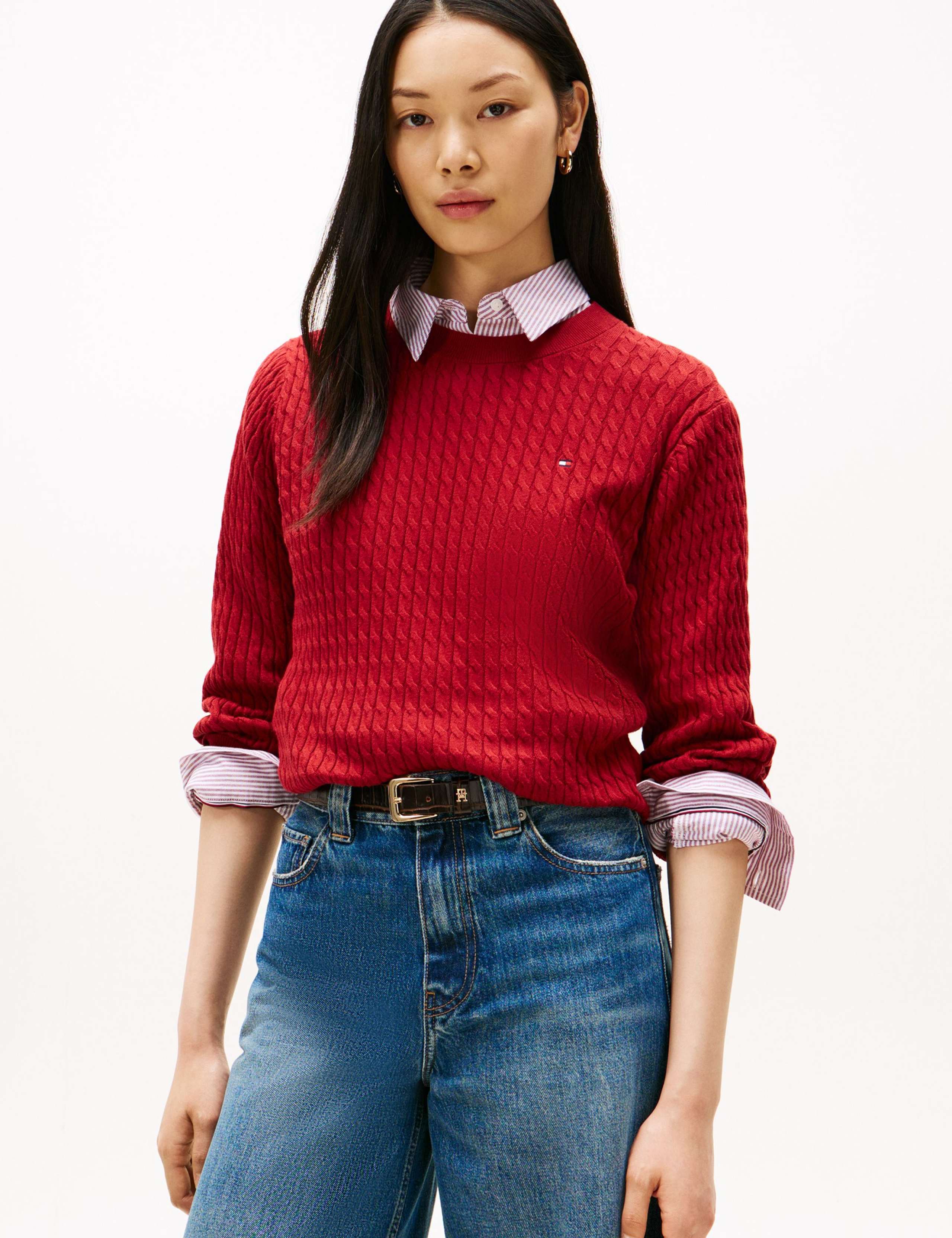 Pure Cotton Cable Knit Crew Neck Jumper