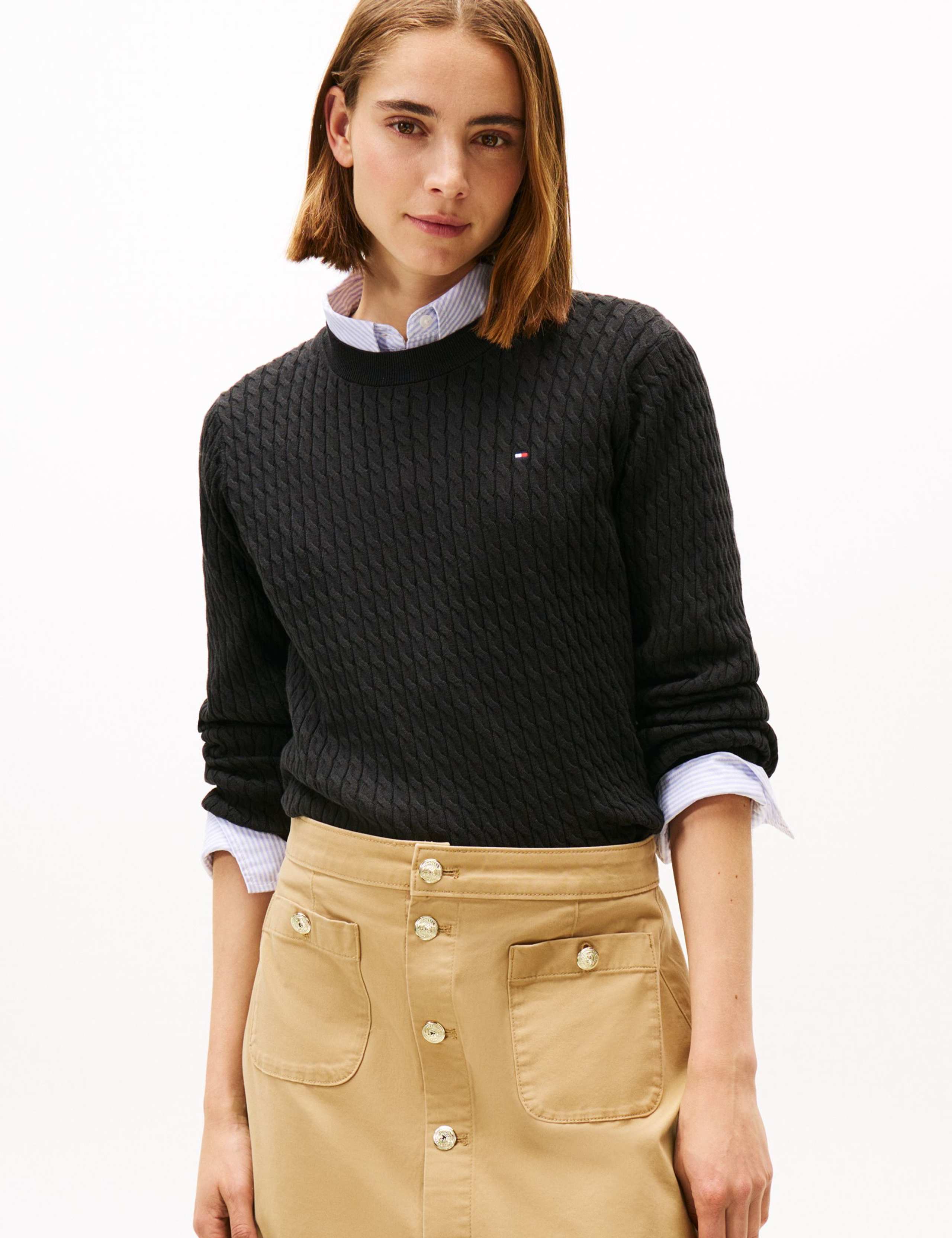 Pure Cotton Cable Knit Crew Neck Jumper