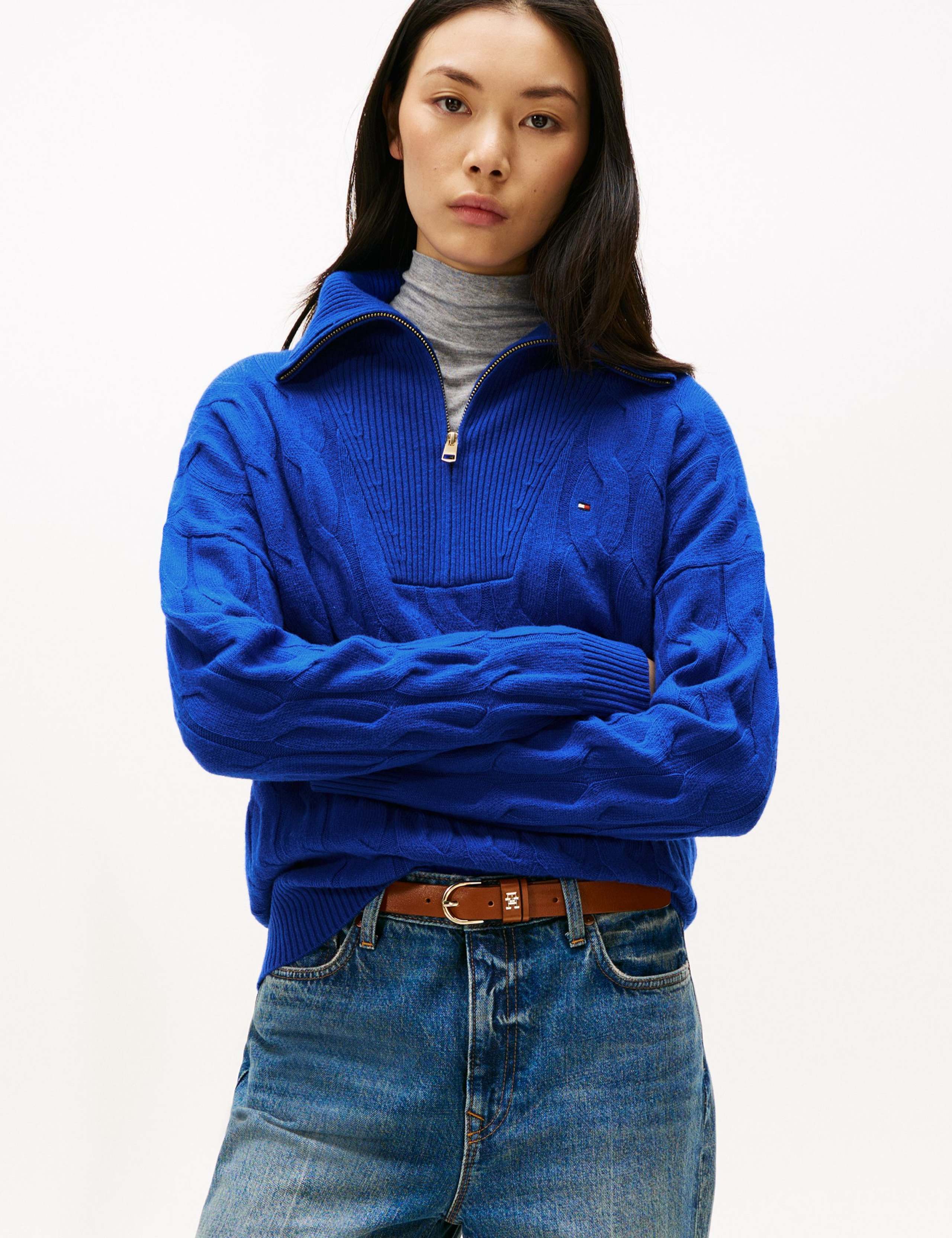 Pure Wool Cable Knit Half Zip Jumper