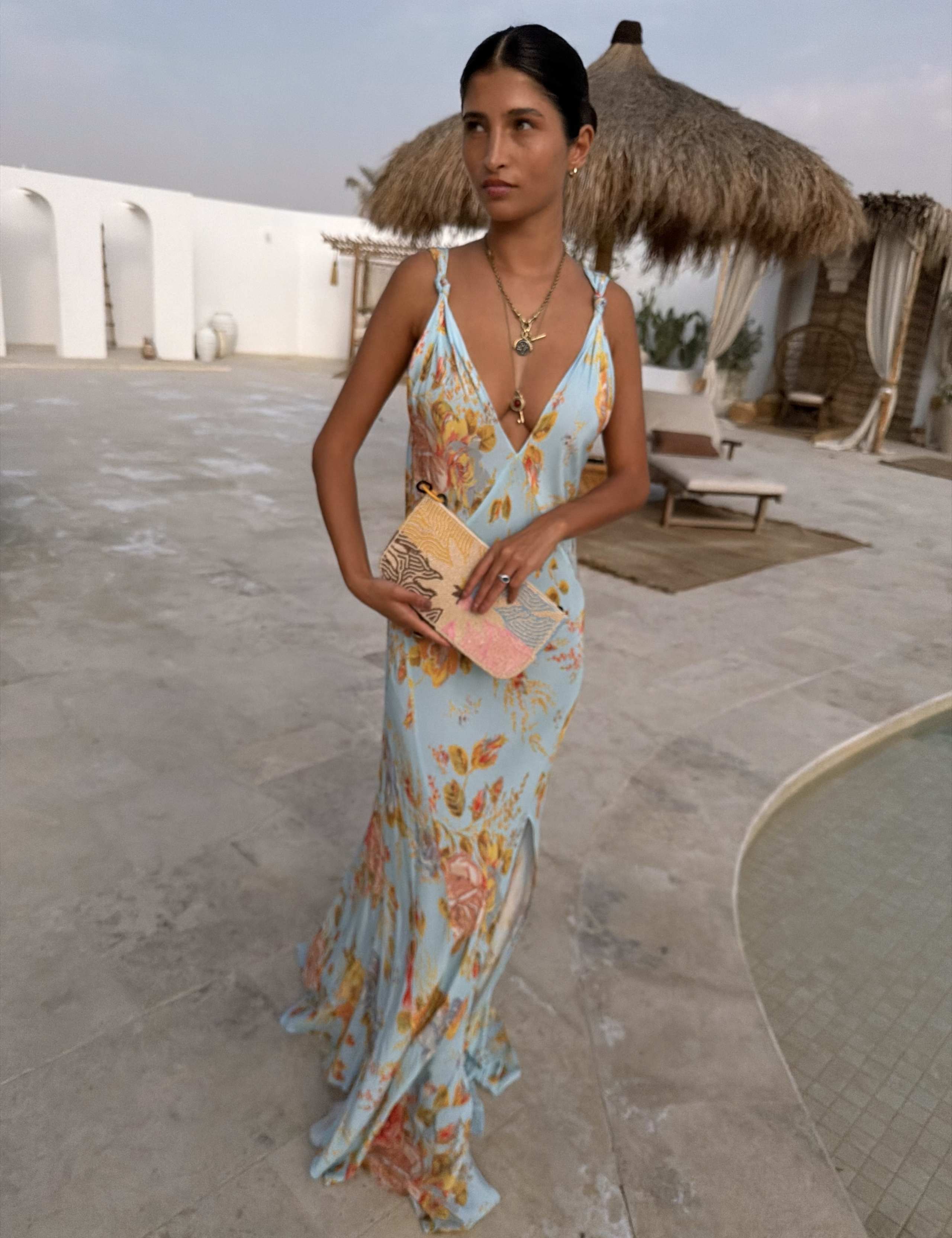 Floral V-Neck Maxi Slip Dress