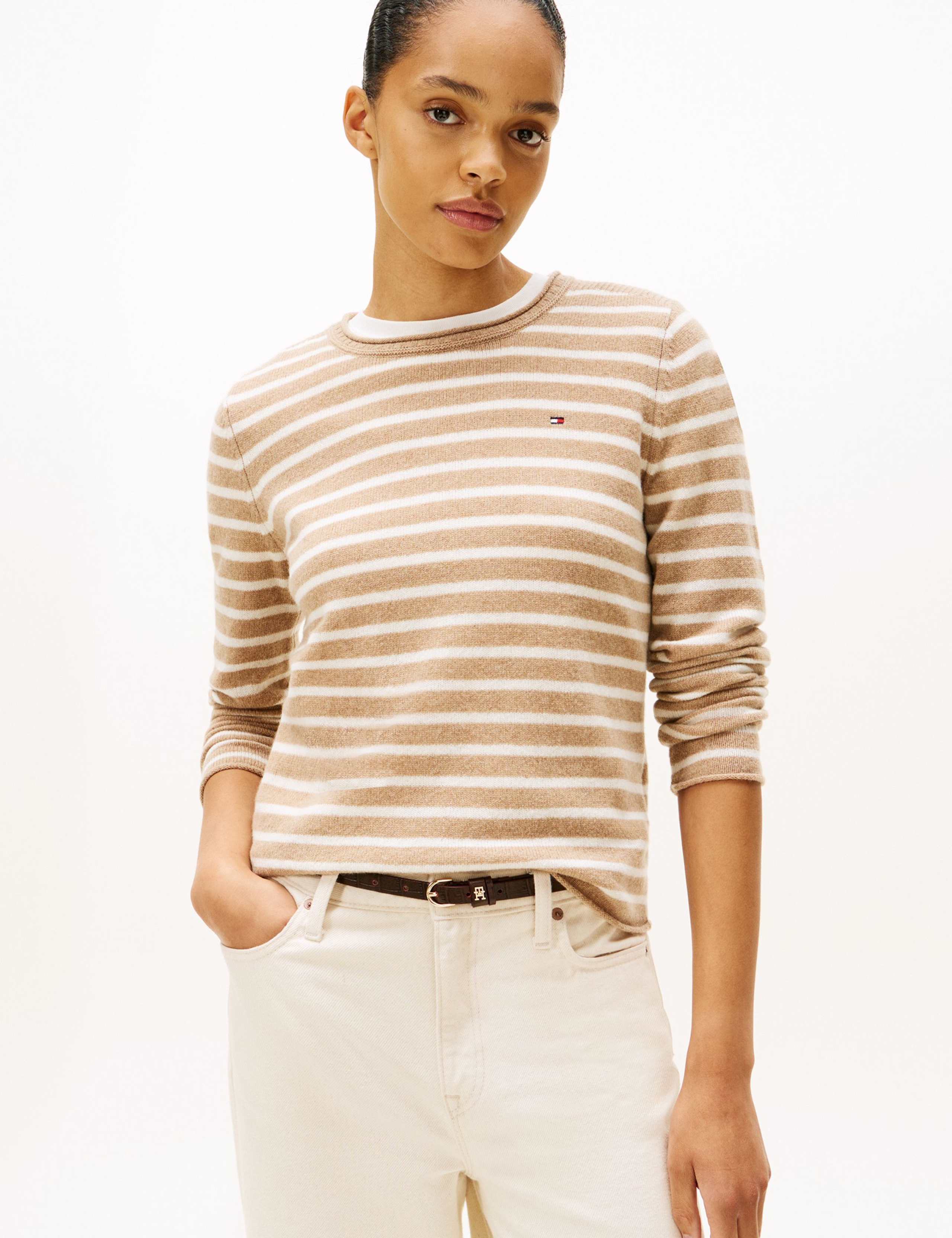 Pure Wool Striped Crew Neck Jumper