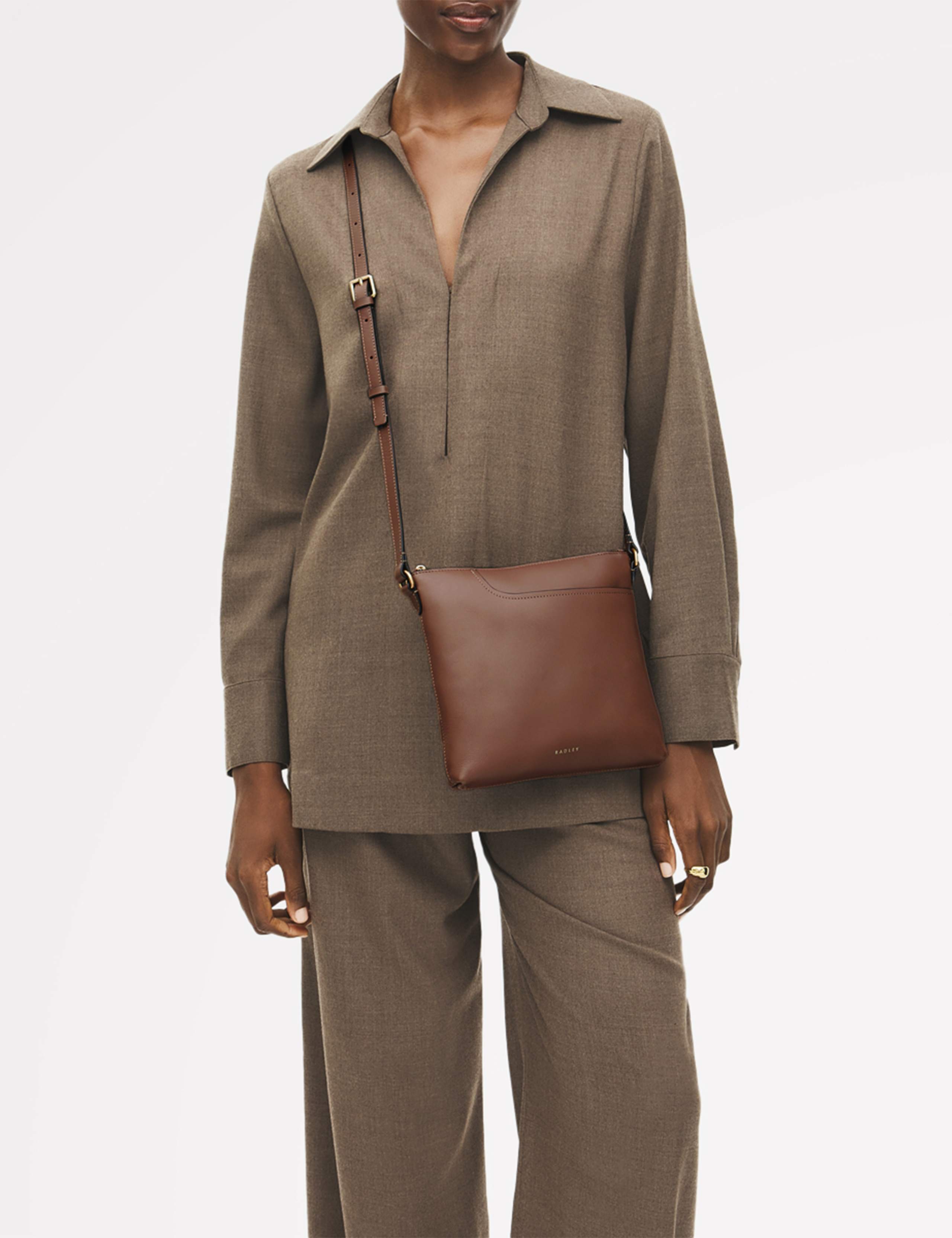 Leather Zip Detail Cross Body Bag