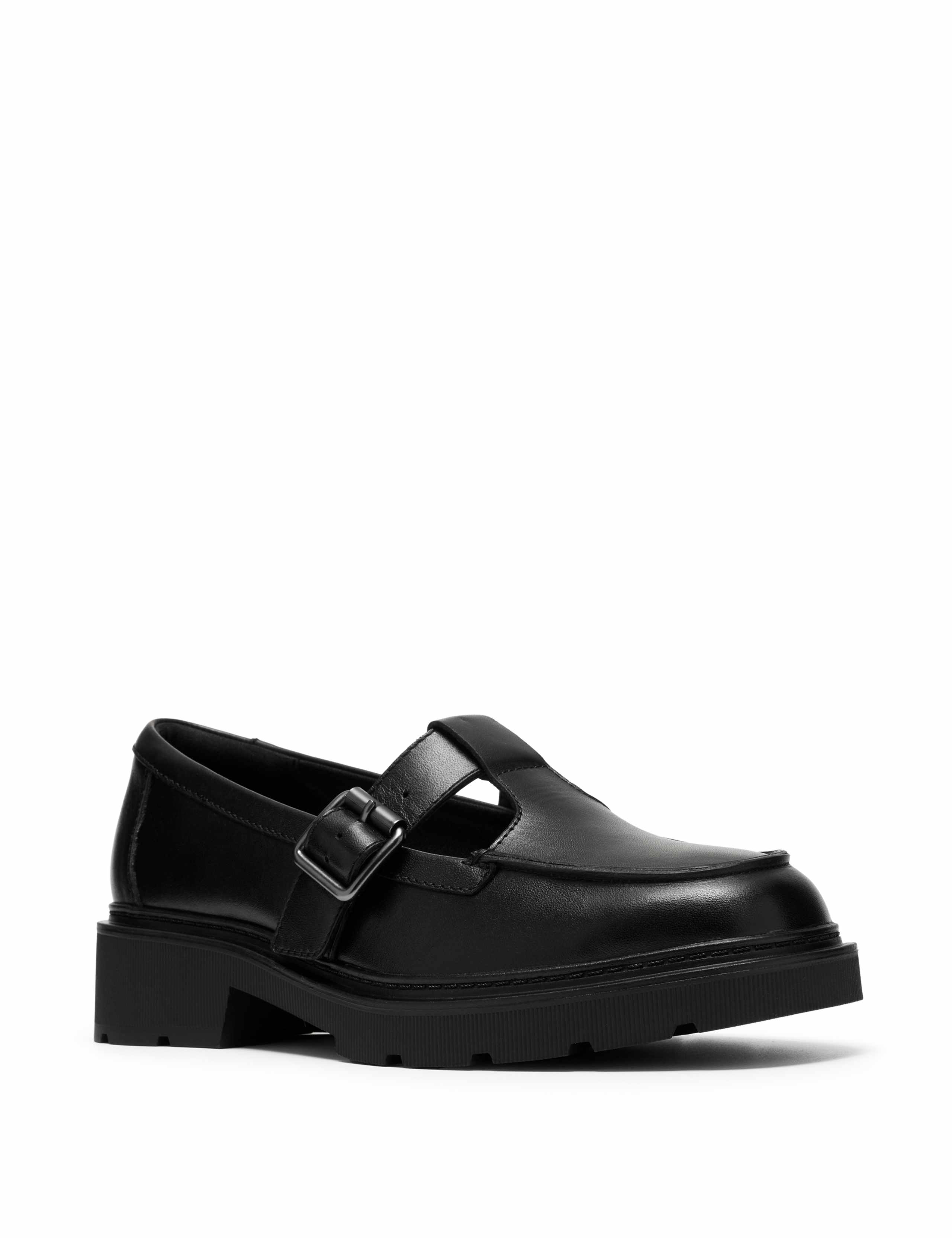 Leather T-Bar Chunky Platform Loafers