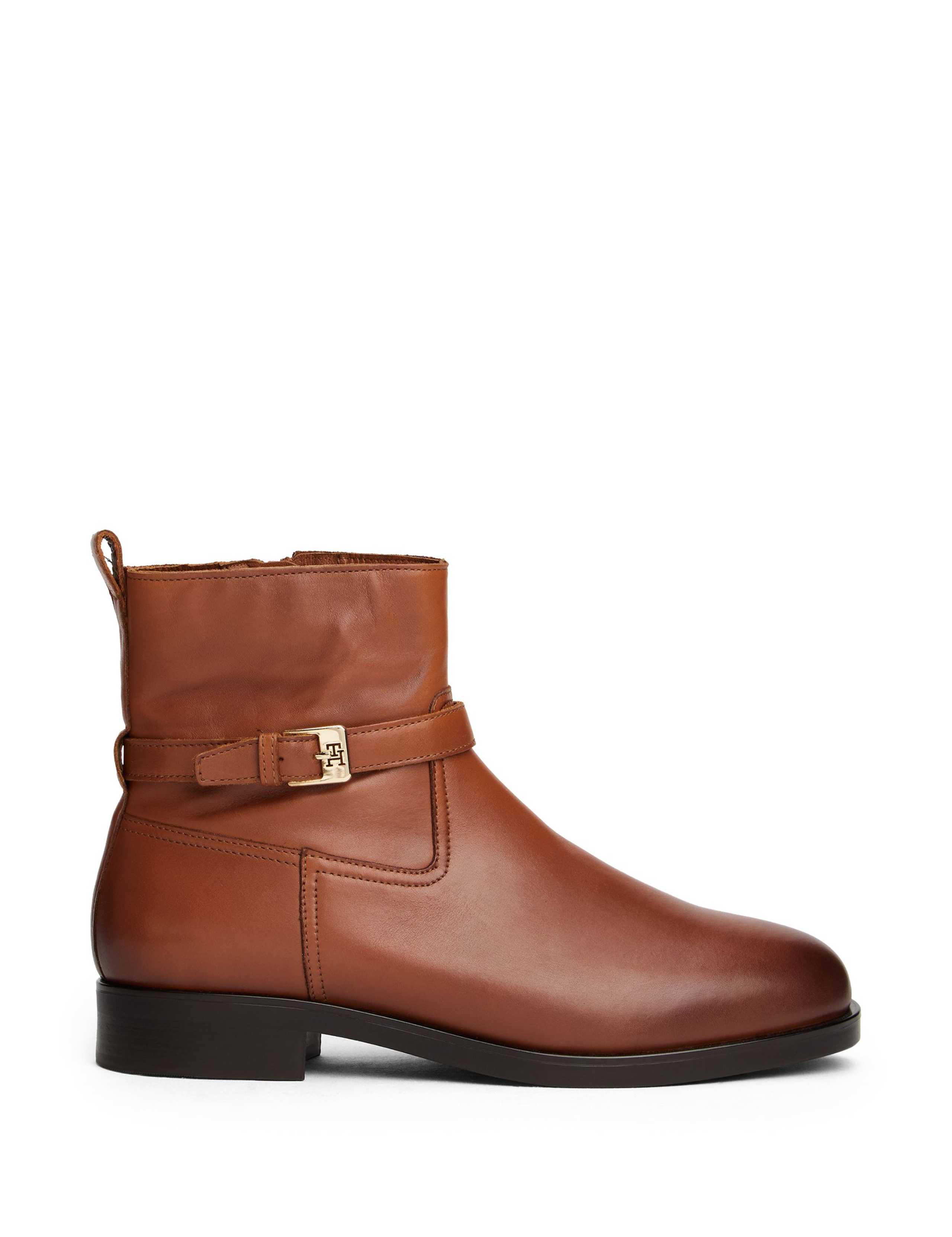 Leather Buckle Block Heel Ankle Riding Boots
