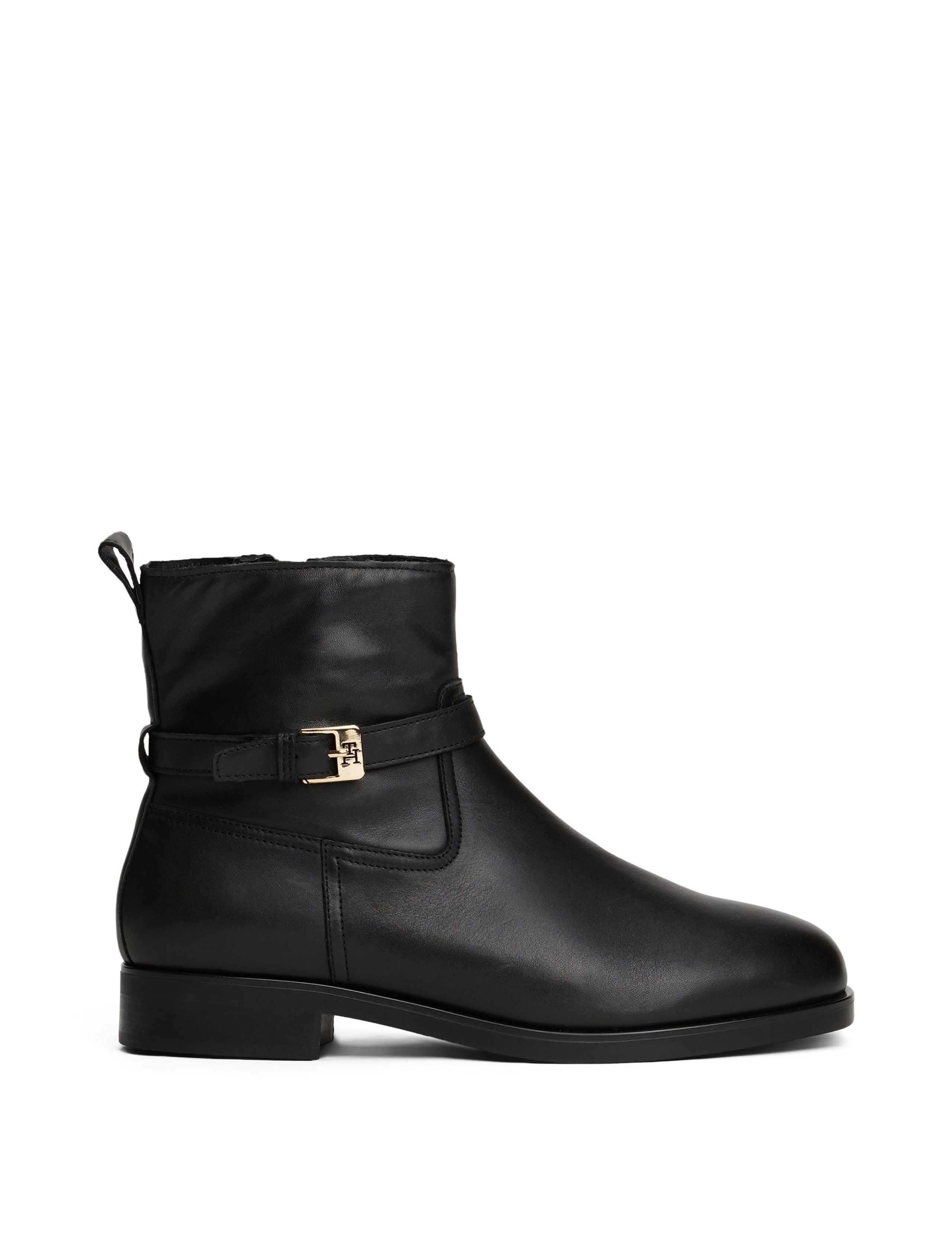 Leather Buckle Block Heel Ankle Riding Boots