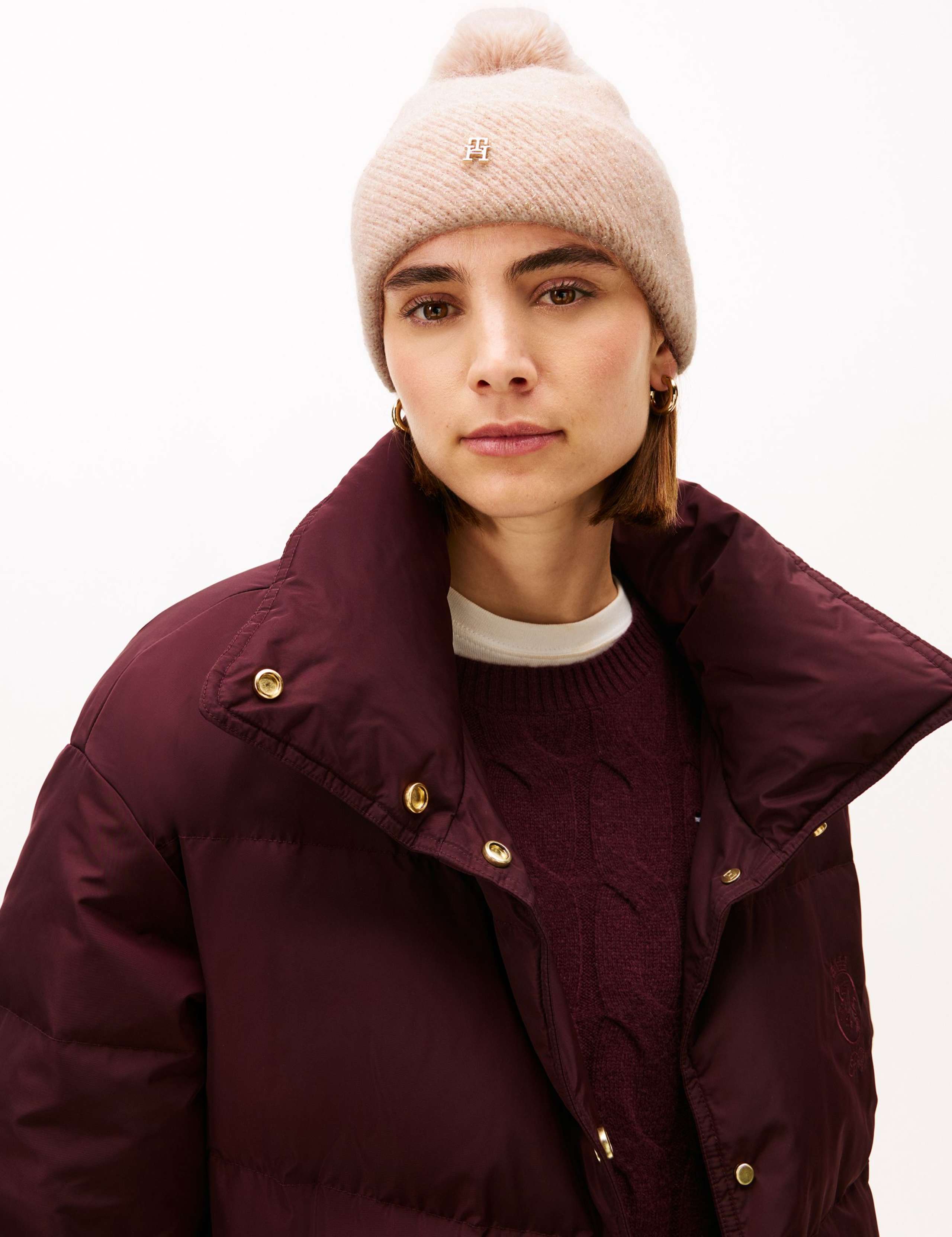 Sparkle Faux Fur Pom Beanie Hat with Wool