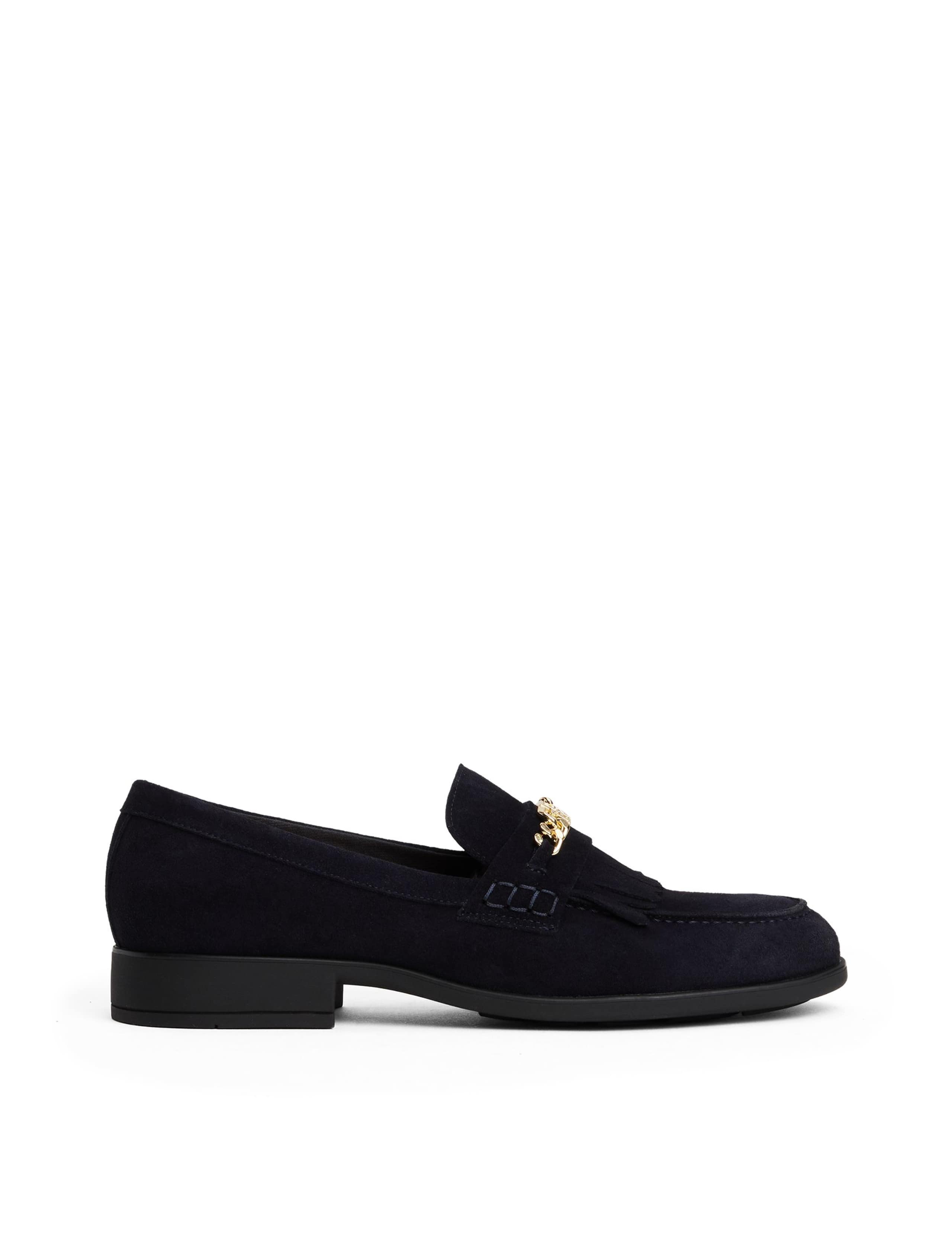 Suede Chain Detail Loafers