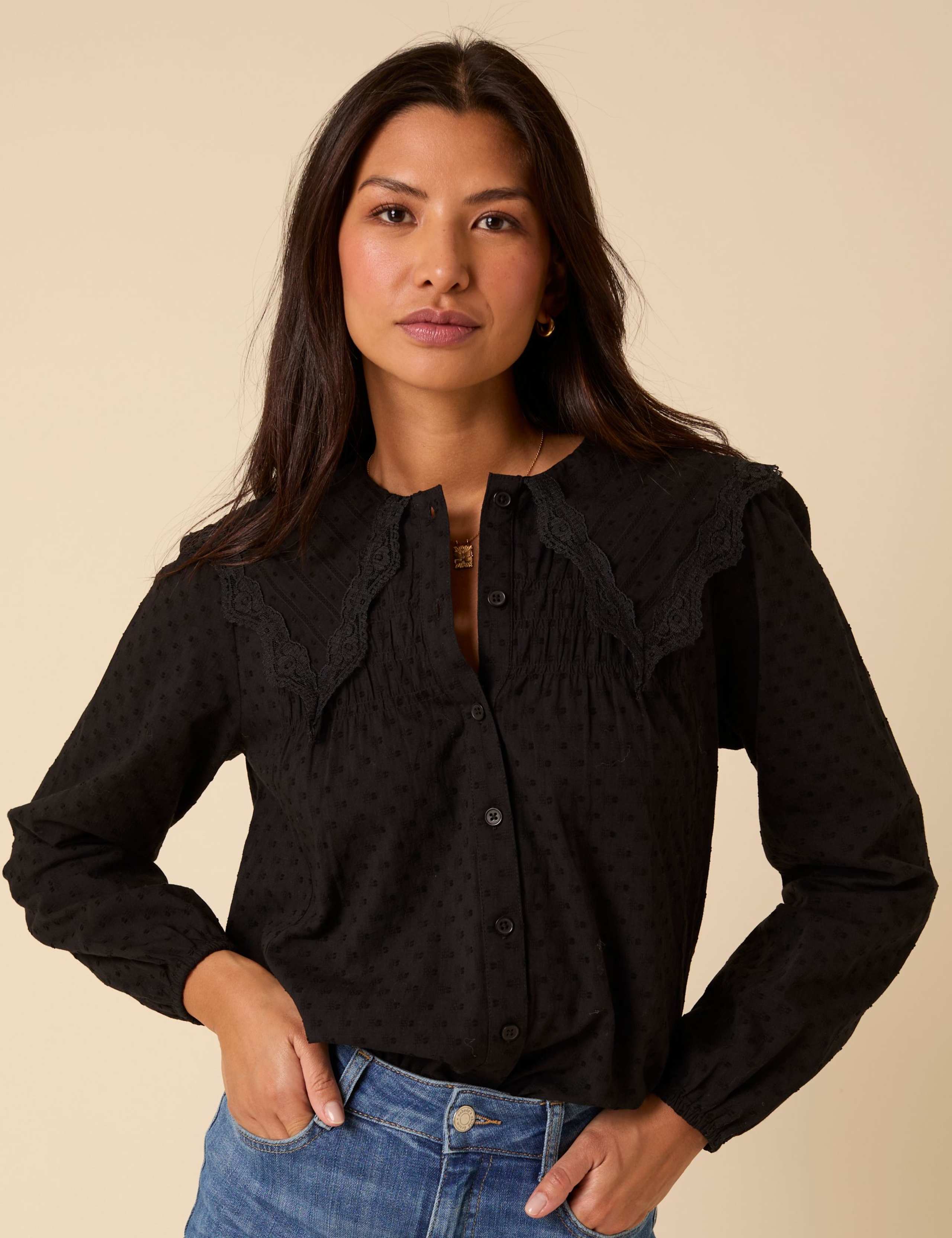 Pure Cotton Embroidered  Collared Blouse