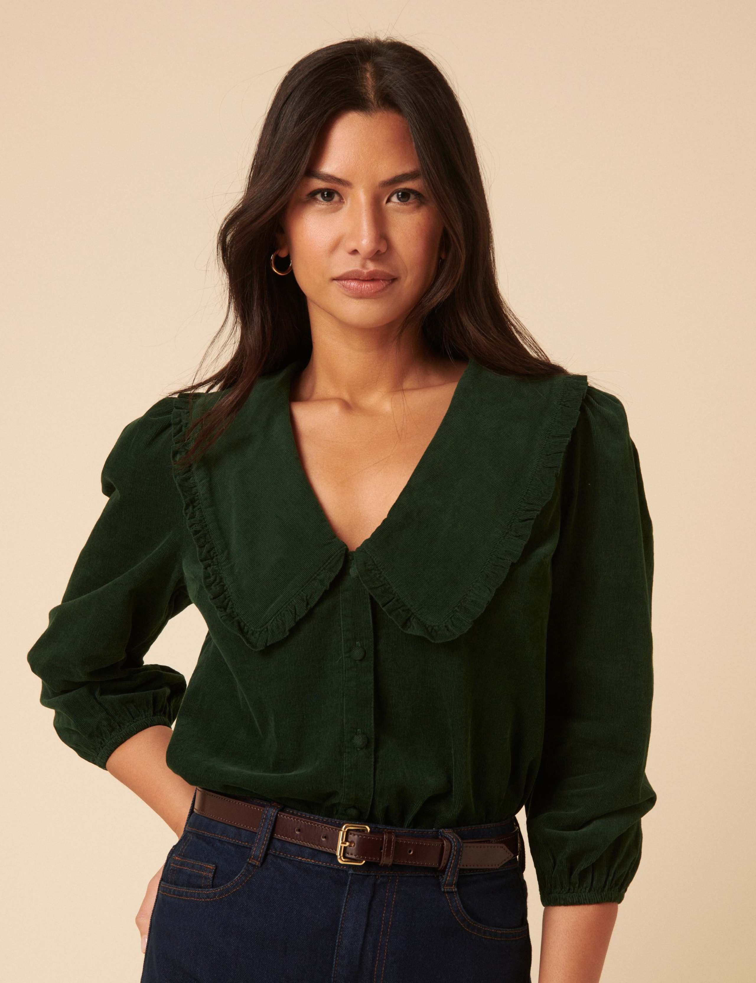 Cotton Wide Neck Cord Blouse